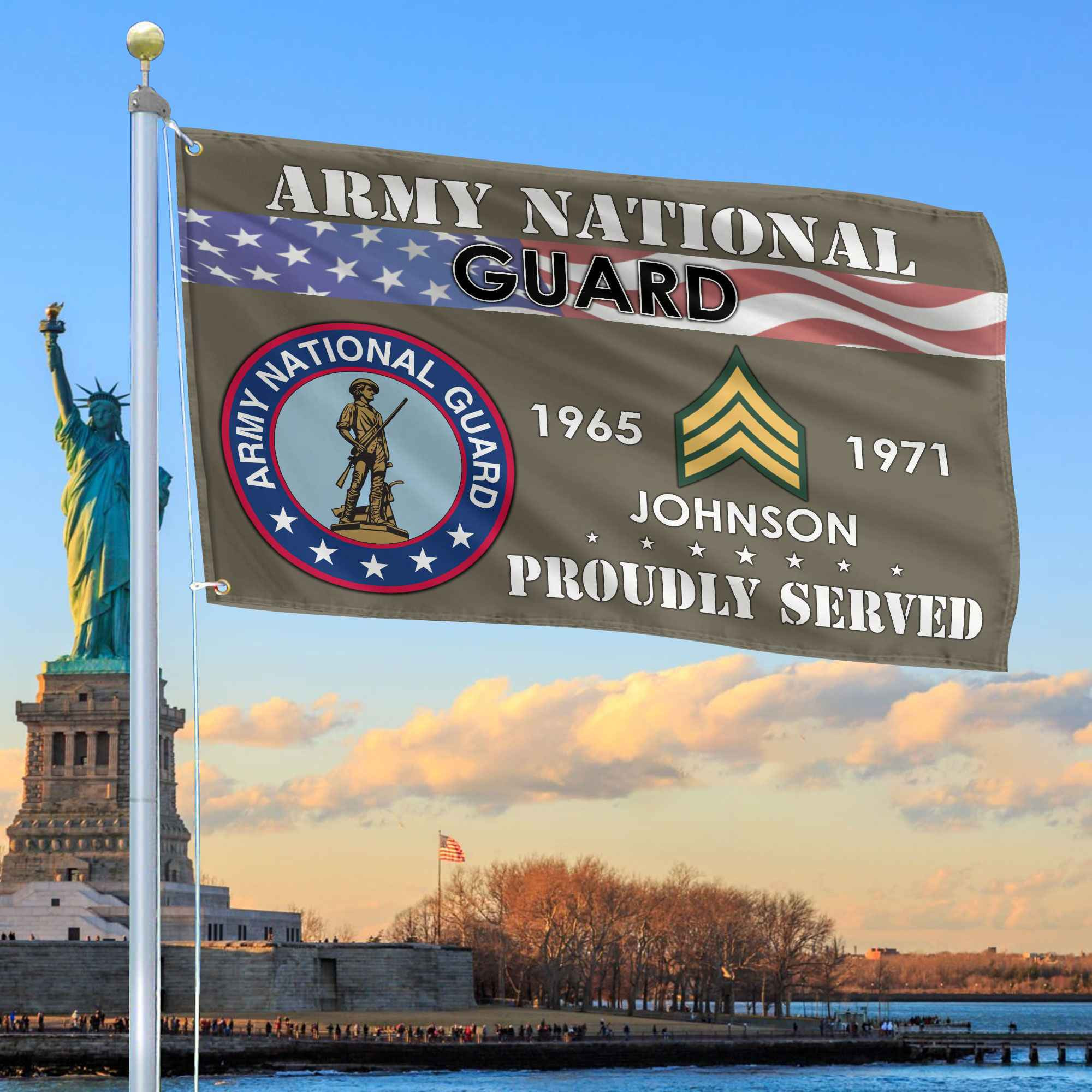 Premium US Army National Guard Grommet Flag VPVC109408, Custom Name, Rank, Year, Gifts For Army National Guard Veteran, Best Gifts On Father’s Day, Armed Forces Day, Independence Day, Veterans Day
