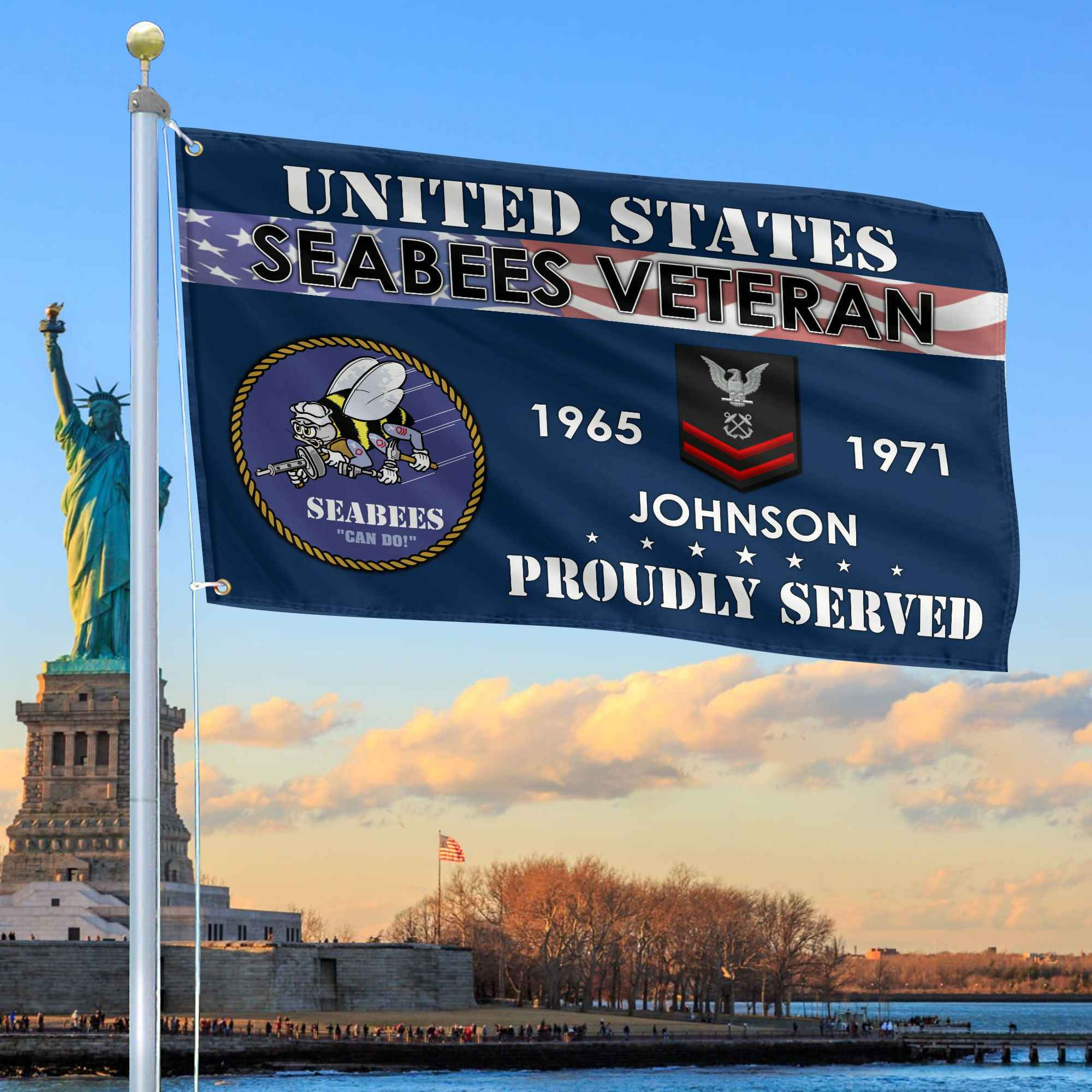 Premium US Seabees Grommet Flag VPVC109409, Custom Name, Rank, Year, Gifts For Seabees Veteran, Best Gifts On Father’s Day, Armed Forces Day, Independence Day, Veterans Day