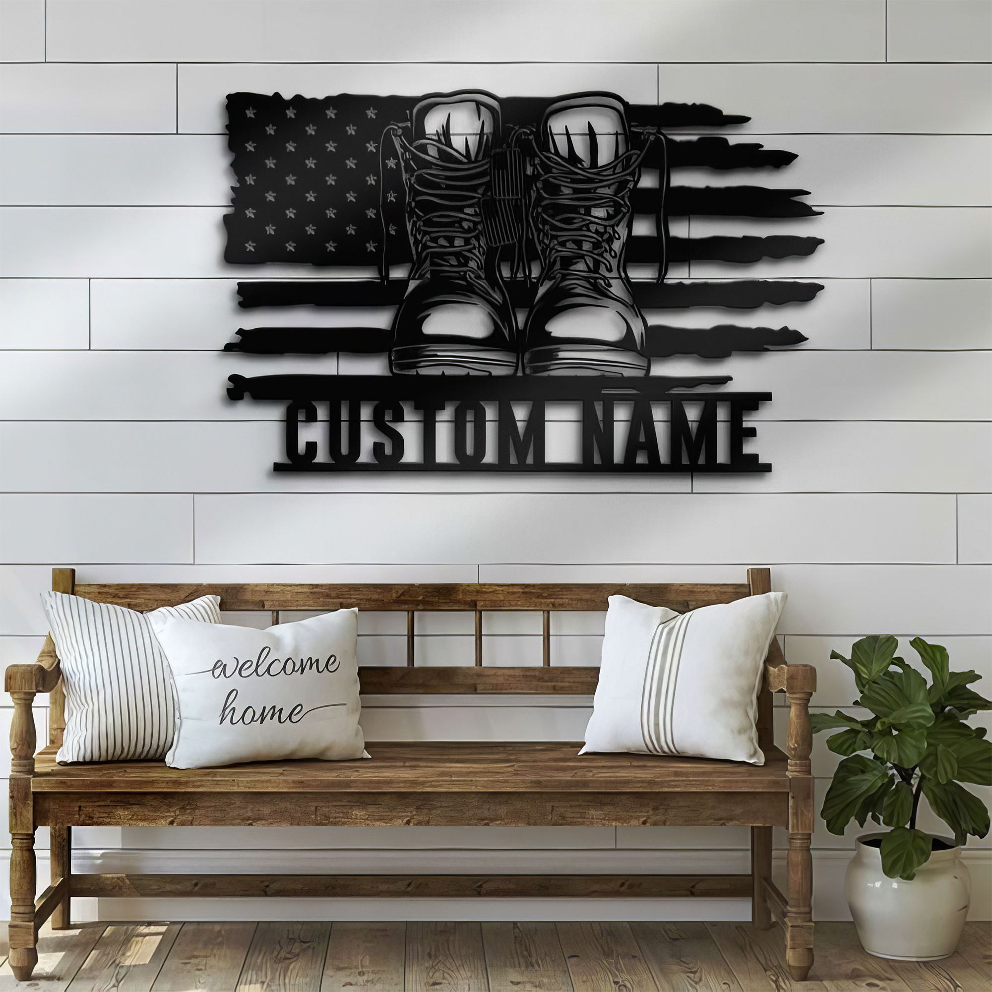 Premium Custom US Veteran Metal Signs VPVC901044, Gifts For US Veteran, Army Soldier Boots Combat Metal Sign
