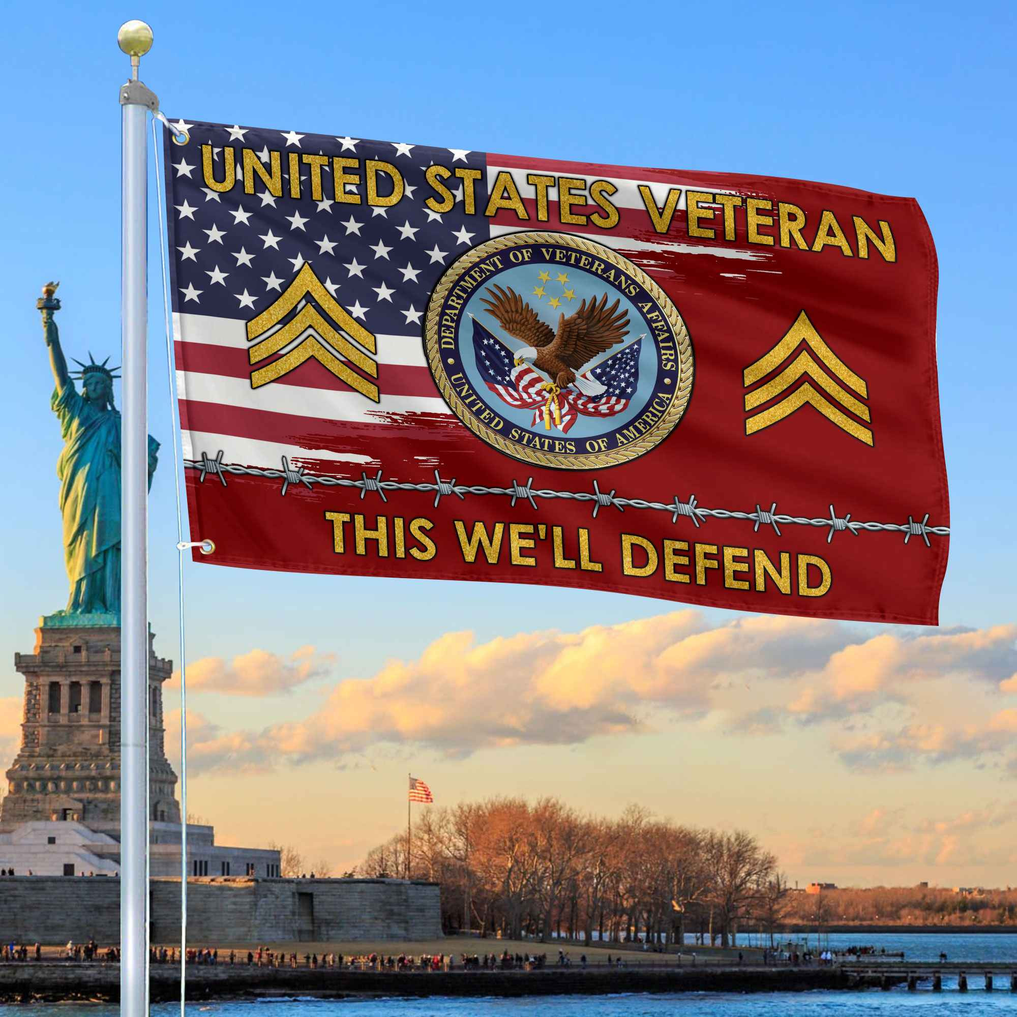 Unique Custom Name, Rank US Veteran Grommet Flag VPVC109607, Gifts For US Veteran, Gifts For Dad, For Husband, Best Gifts On Father’s Day, Independence Day, Veterans Day