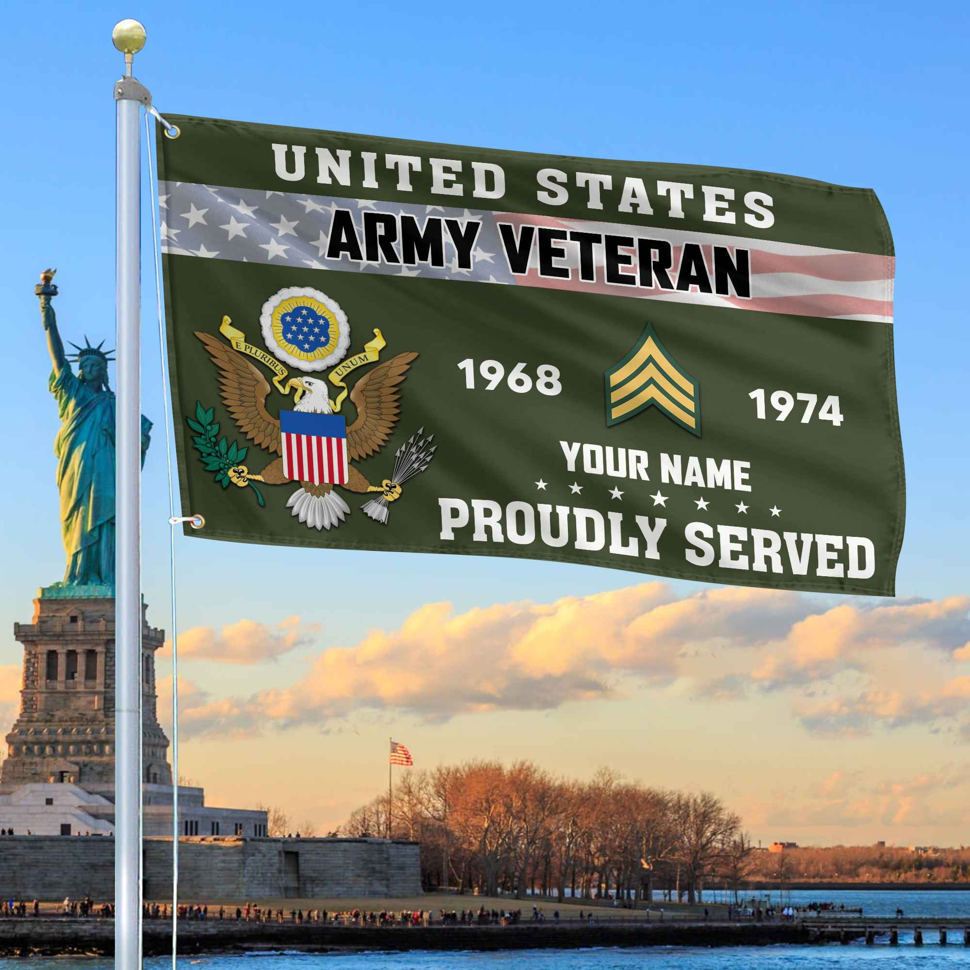 Premium US Army Grommet Flag VPVC105501, Custom Name, Rank, Year, Gifts For Army Veteran, Best Gifts On Father’s Day, Armed Forces Day, Independence Day, Veterans Day