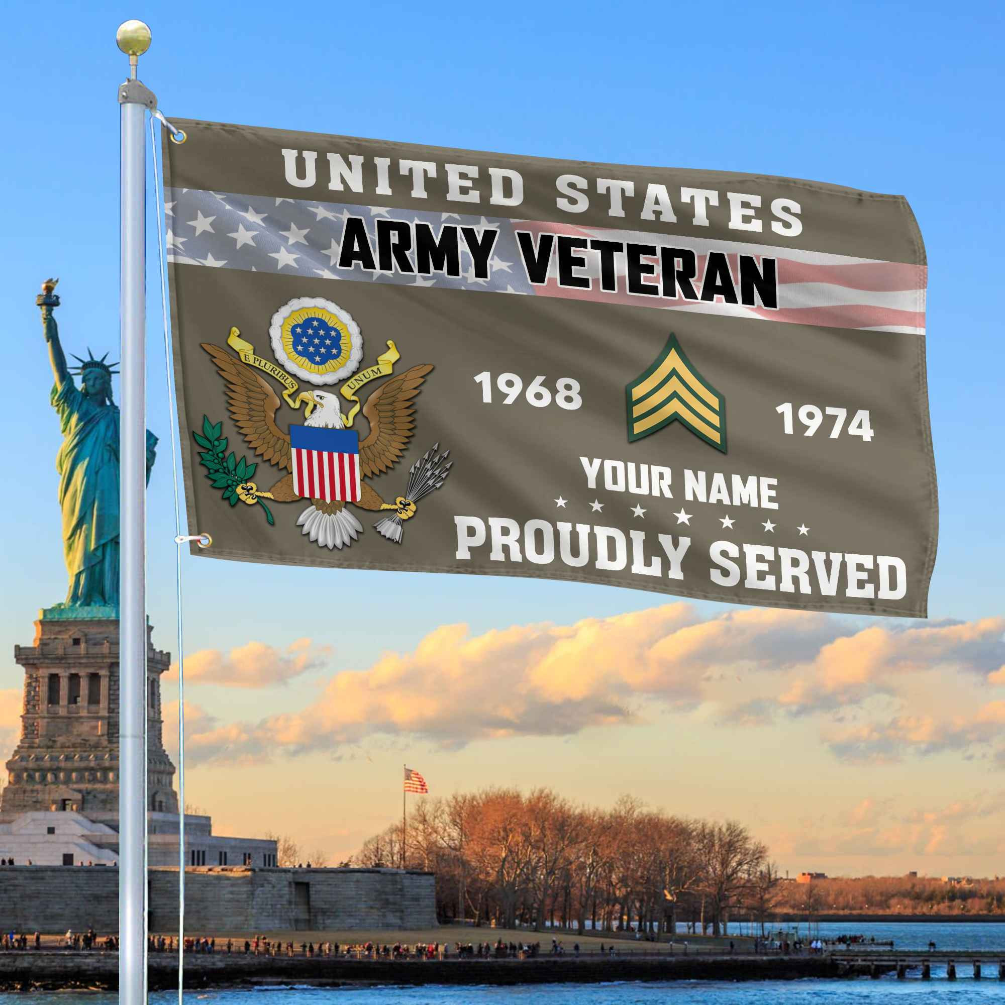 Premium US Army Grommet Flag VPVC105510, Custom Name, Rank, Year, Gifts For Army Veteran, Best Gifts On Father’s Day, Armed Forces Day, Independence Day, Veterans Day