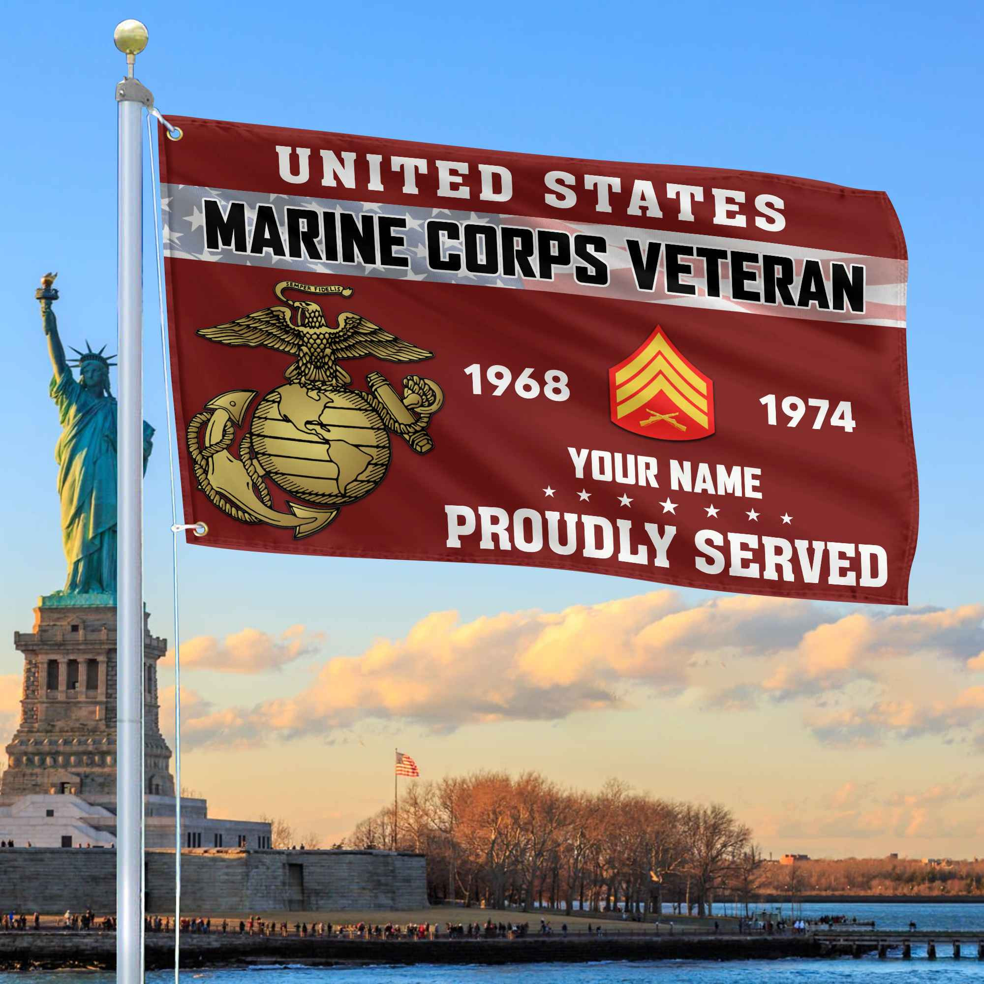 Premium USMC Grommet Flag VPVC105503, Custom Name, Rank, Year, Gifts For Marine Veteran, Best Gifts On Father’s Day, Armed Forces Day, Independence Day, Veterans Day