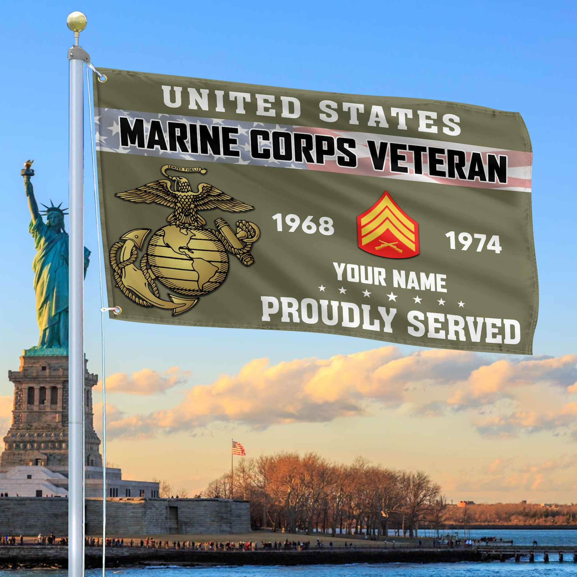 Premium USMC Grommet Flag VPVC105511, Custom Name, Rank, Year, Gifts For Marine Veteran, Best Gifts On Father’s Day, Armed Forces Day, Independence Day, Veterans Day