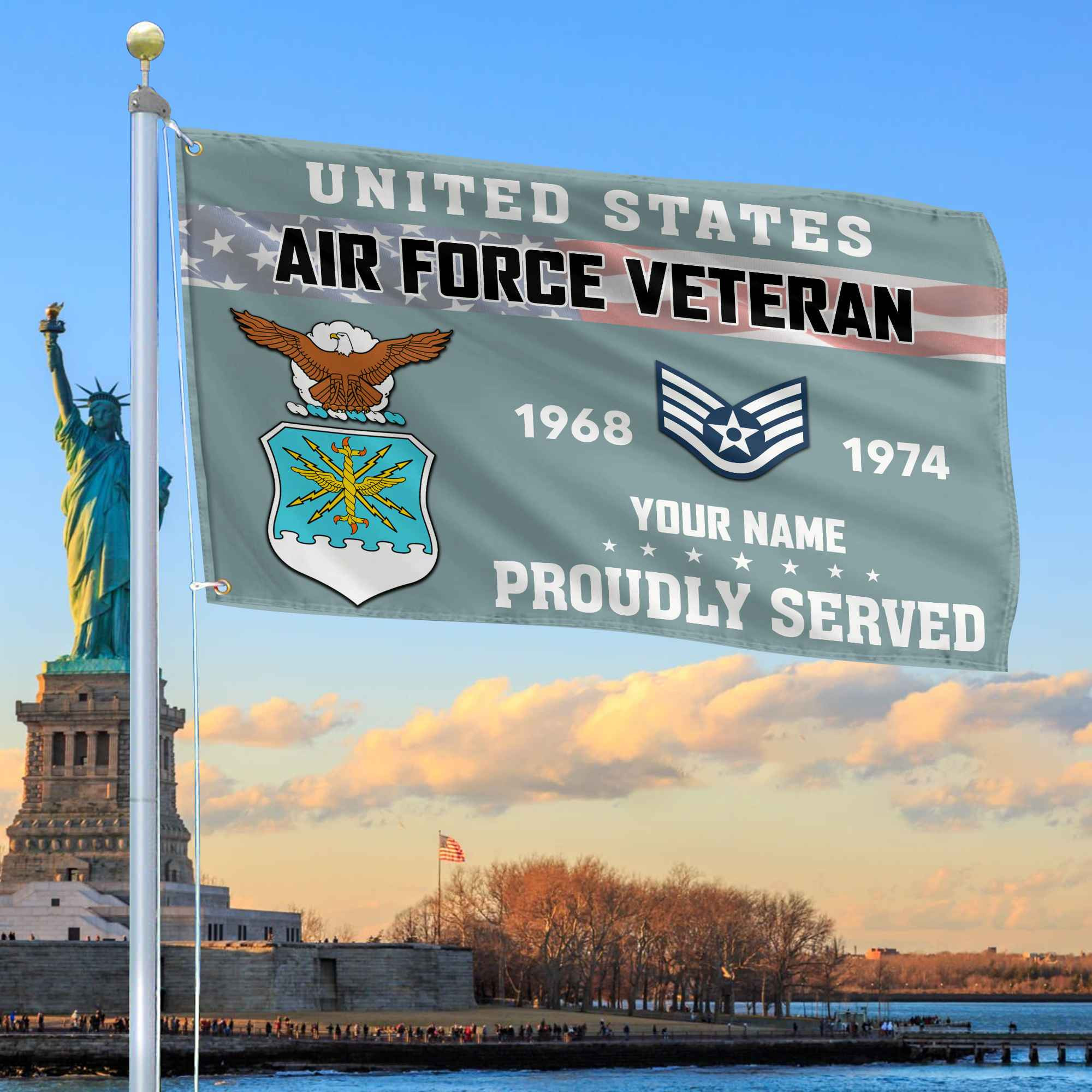 Premium USAF Grommet Flag VPVC105504, Custom Name, Rank, Year, Gifts For Air Force Veteran, Best Gifts On Father’s Day, Armed Forces Day, Independence Day, Veterans Day