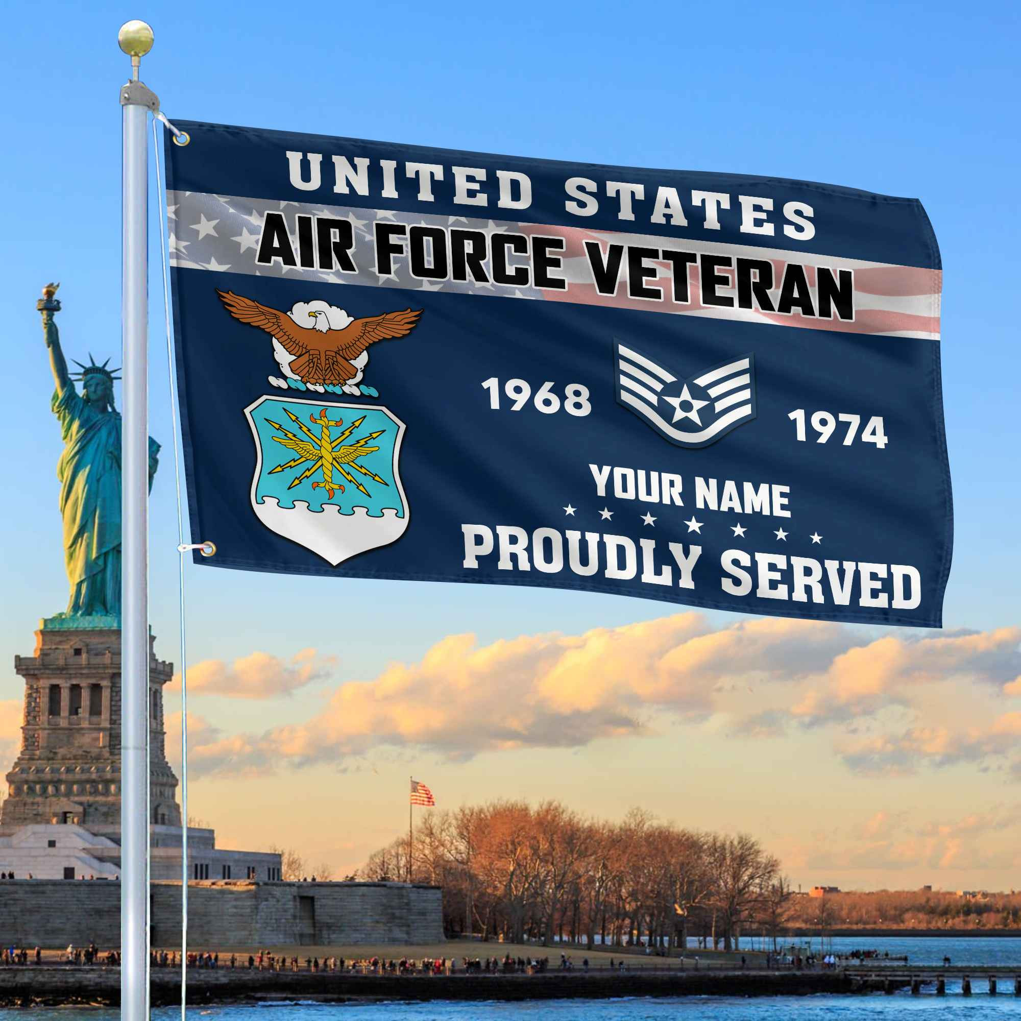 Premium USAF Grommet Flag VPVC105512, Custom Name, Rank, Year, Gifts For Air Force Veteran, Best Gifts On Father’s Day, Armed Forces Day, Independence Day, Veterans Day
