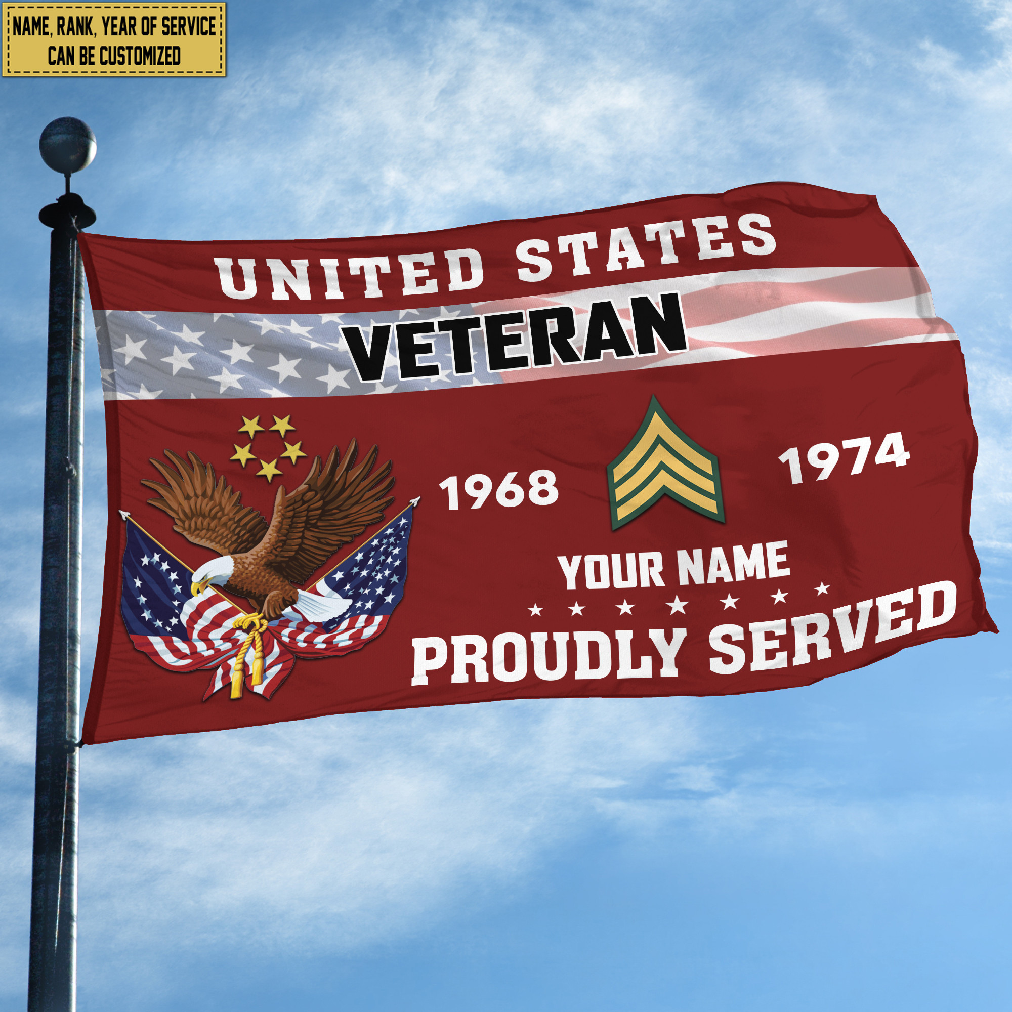 Premium US Veteran Grommet Flag VPVC105507, Custom Name, Rank, Year, Gifts For US Veteran, Best Gifts On Father’s Day, Armed Forces Day, Independence Day, Veterans Day
