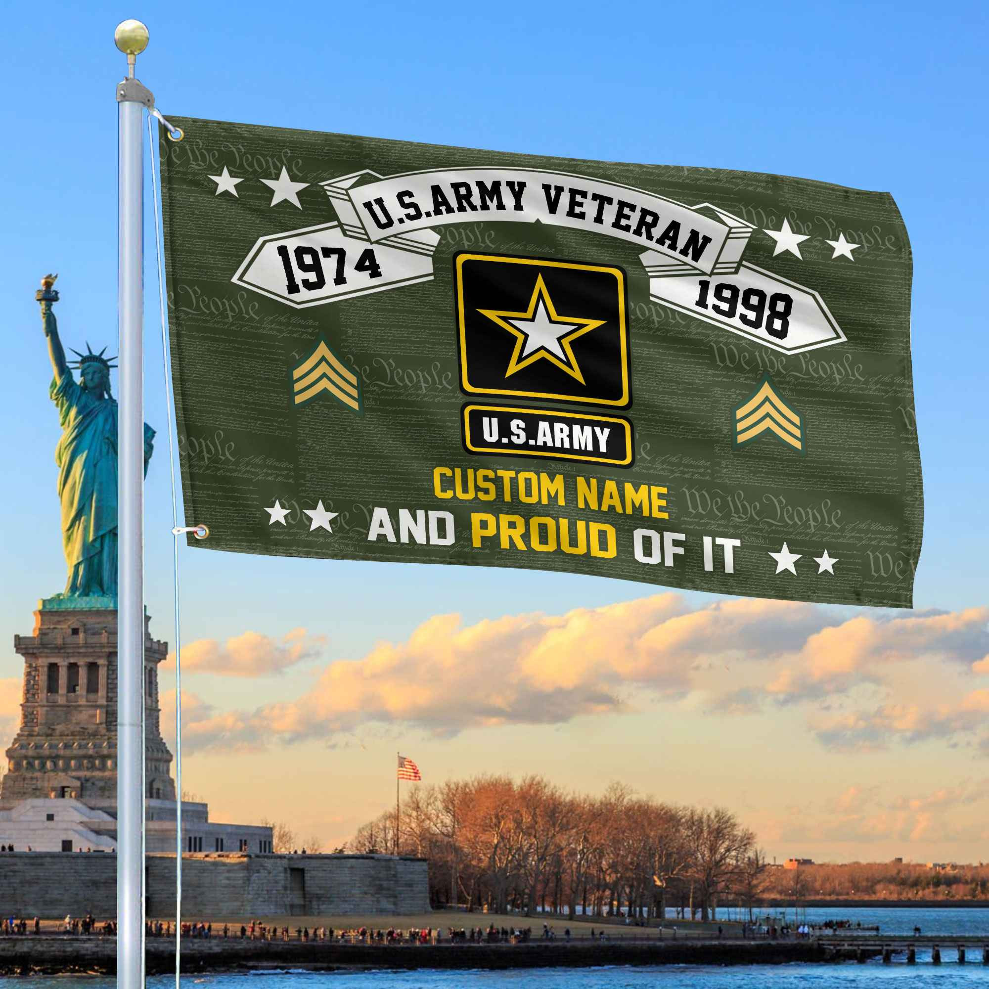 Unique Custom Name, Rank, Year US Army Grommet Flag VPVC107001, Gifts For Army Veteran, Gifts For Dad, For Husband, Best Gifts On Father’s Day, Independence Day, Veterans Day