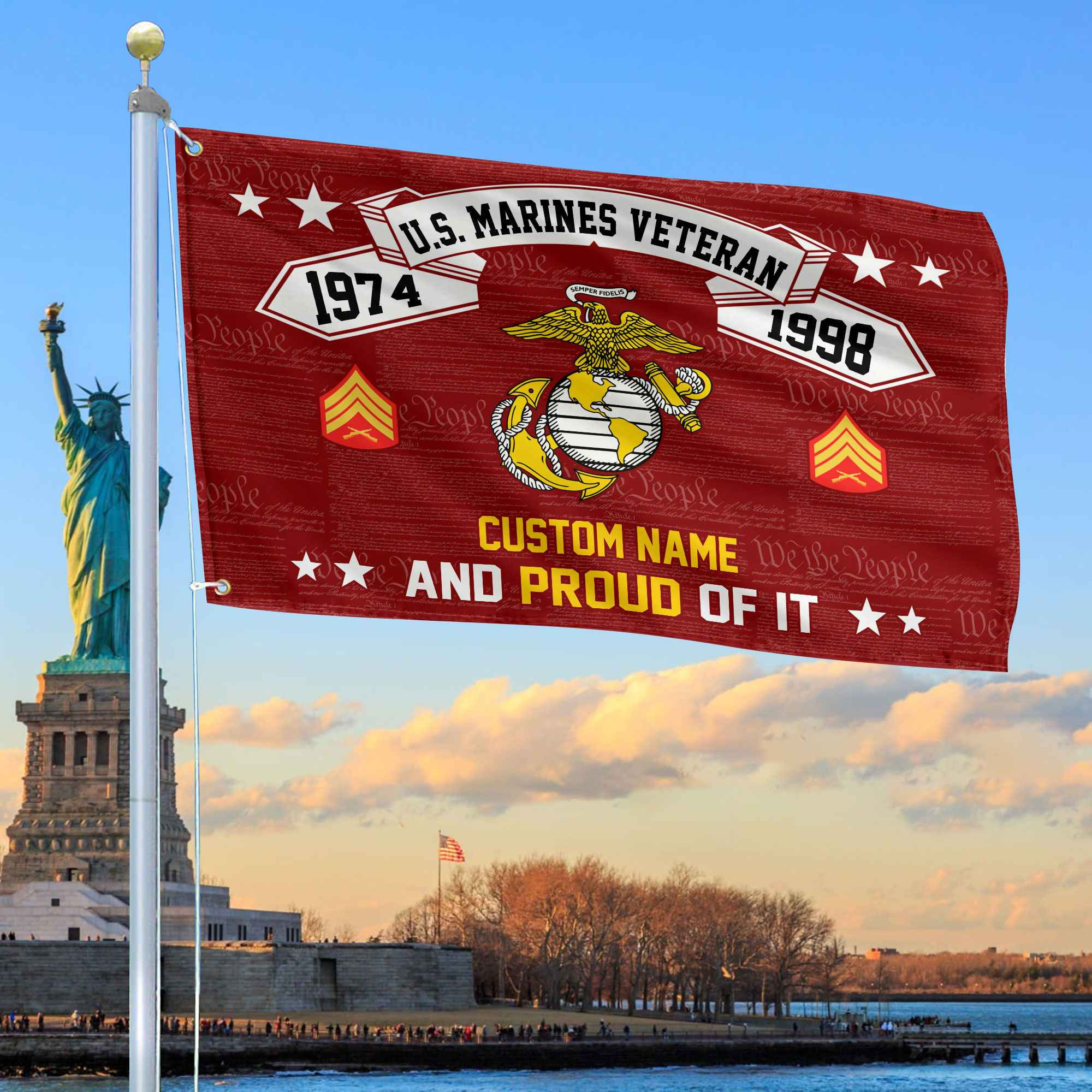 Unique Custom Name, Rank, Year USMC Grommet Flag VPVC107003, Gifts For Marine Veteran, Gifts For Dad, For Husband, Best Gifts On Father’s Day, Independence Day, Veterans Day