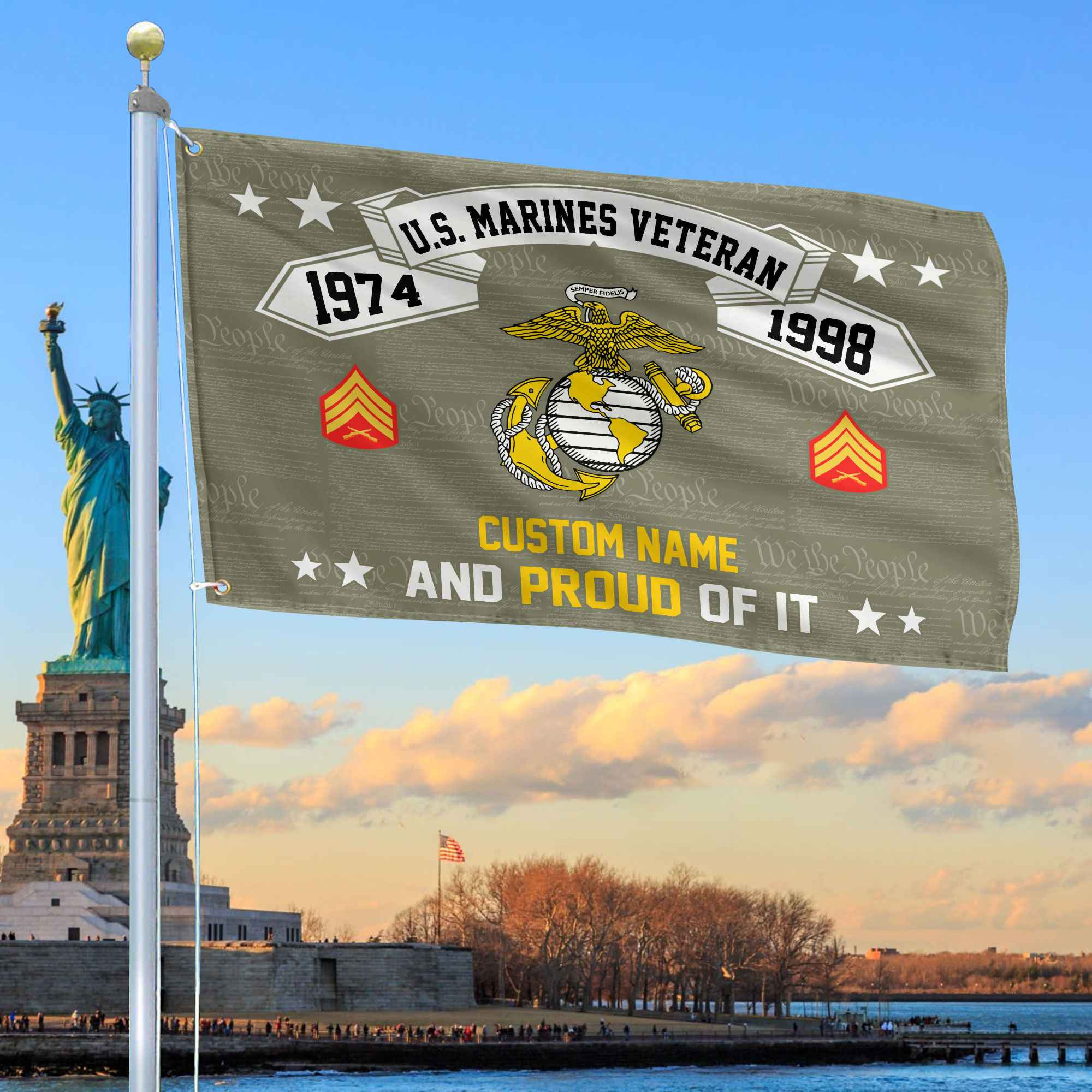 Unique Custom Name, Rank, Year USMC Grommet Flag VPVC107011, Gifts For Marine Veteran, Gifts For Dad, For Husband, Best Gifts On Father’s Day, Independence Day, Veterans Day