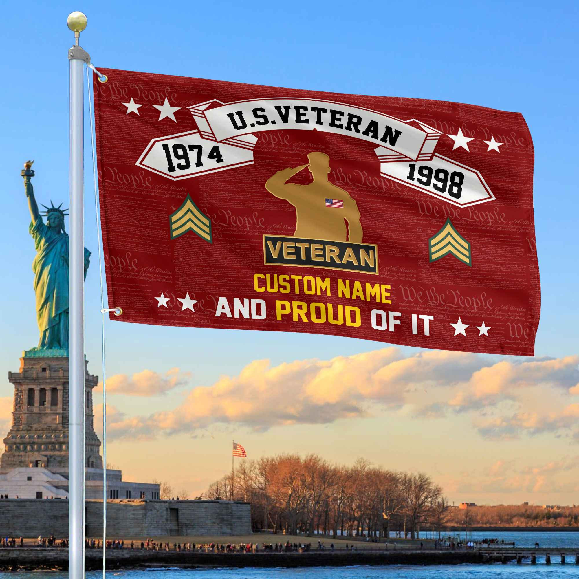 Unique Custom Name, Rank, Year US Veteran Grommet Flag VPVC107007, Gifts For US Veteran, Gifts For Dad, For Husband, Best Gifts On Father’s Day, Independence Day, Veterans Day