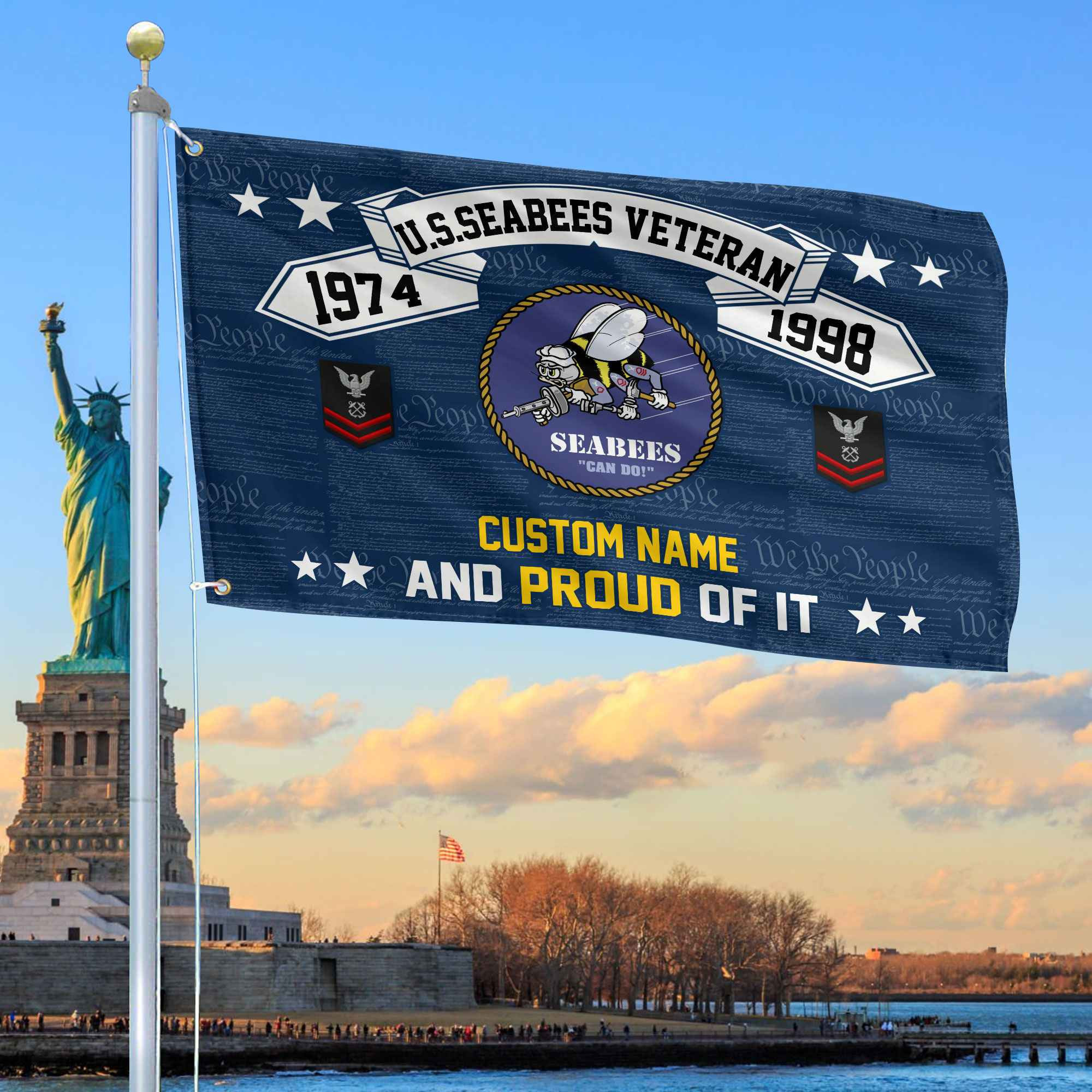 Unique Custom Name, Rank, Year US Seabees Grommet Flag VPVC107009, Gifts For Seabees Veteran, Gifts For Dad, For Husband, Best Gifts On Father’s Day, Independence Day, Veterans Day