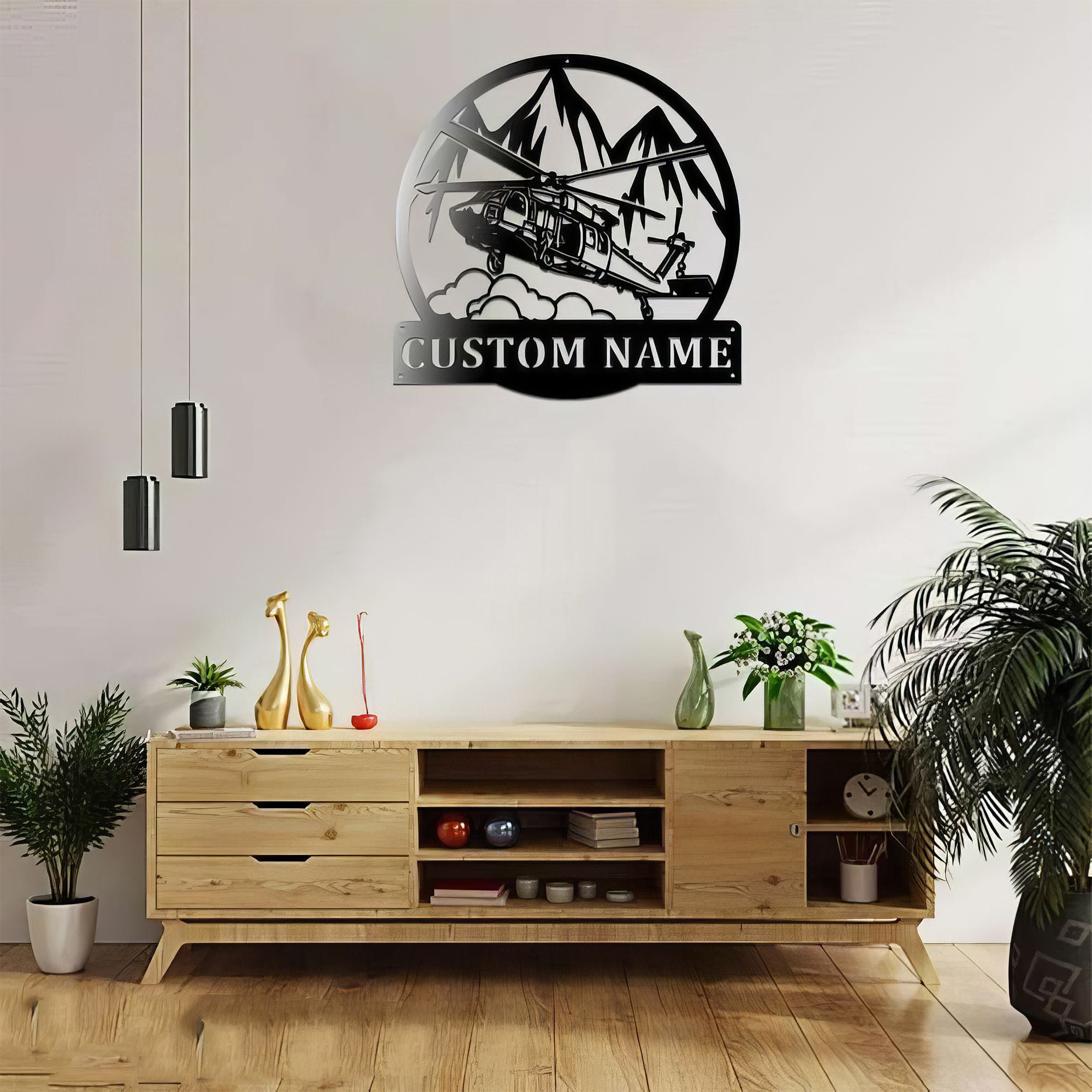 Premium Custom US Veteran Metal Signs VPVC901050, Gifts For US Veteran, Personalized Black Hawk Helicopter Sign Aircraft Hangar Pilot Name Sign Airforce Patriotic Decor Gift Custom Metal Sign