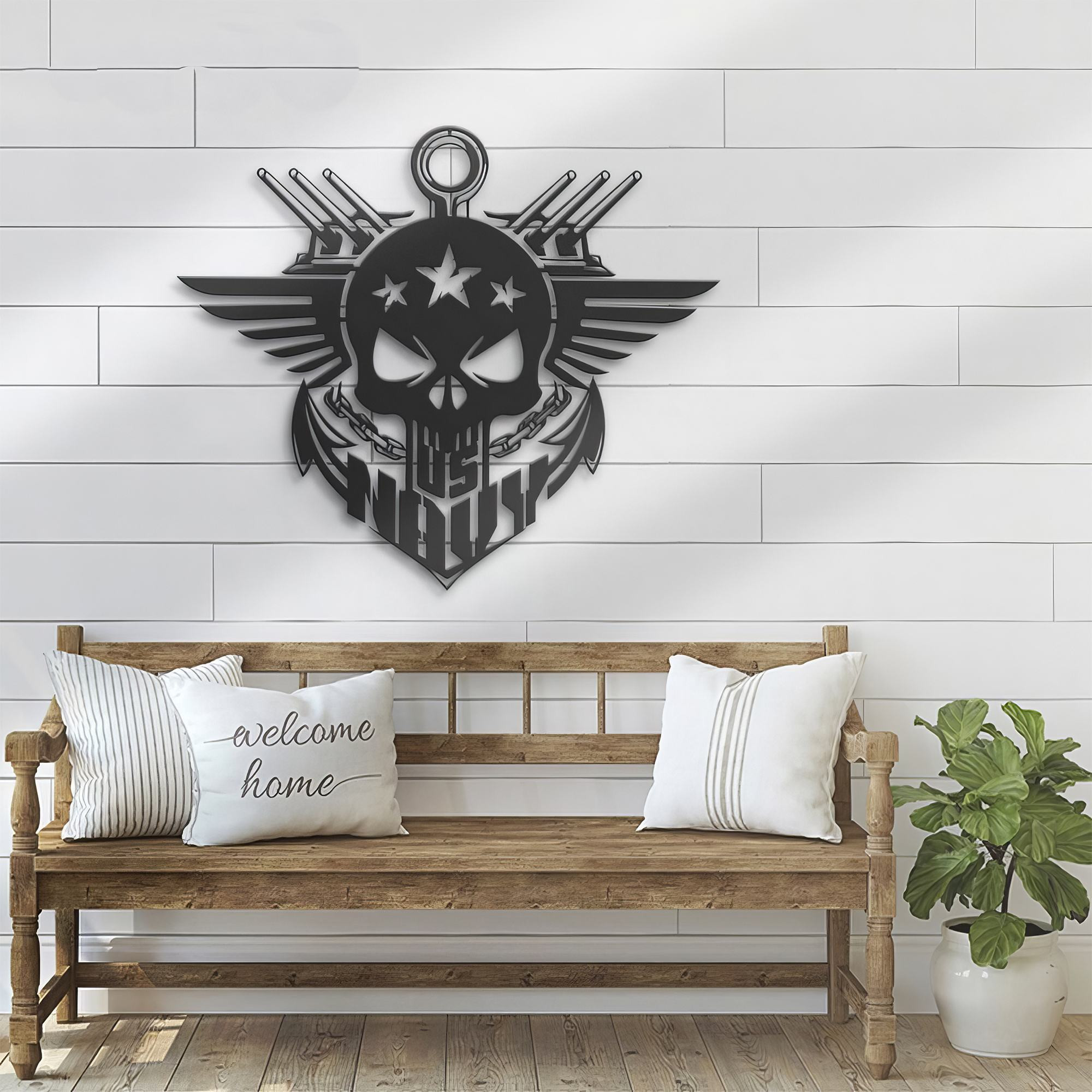 Premium US Veteran Metal Signs VPVC901161, Gifts For US Veteran, US Navy Skull Metal Art Achor Navy Metal Sign Gift for Veteran Home Decor