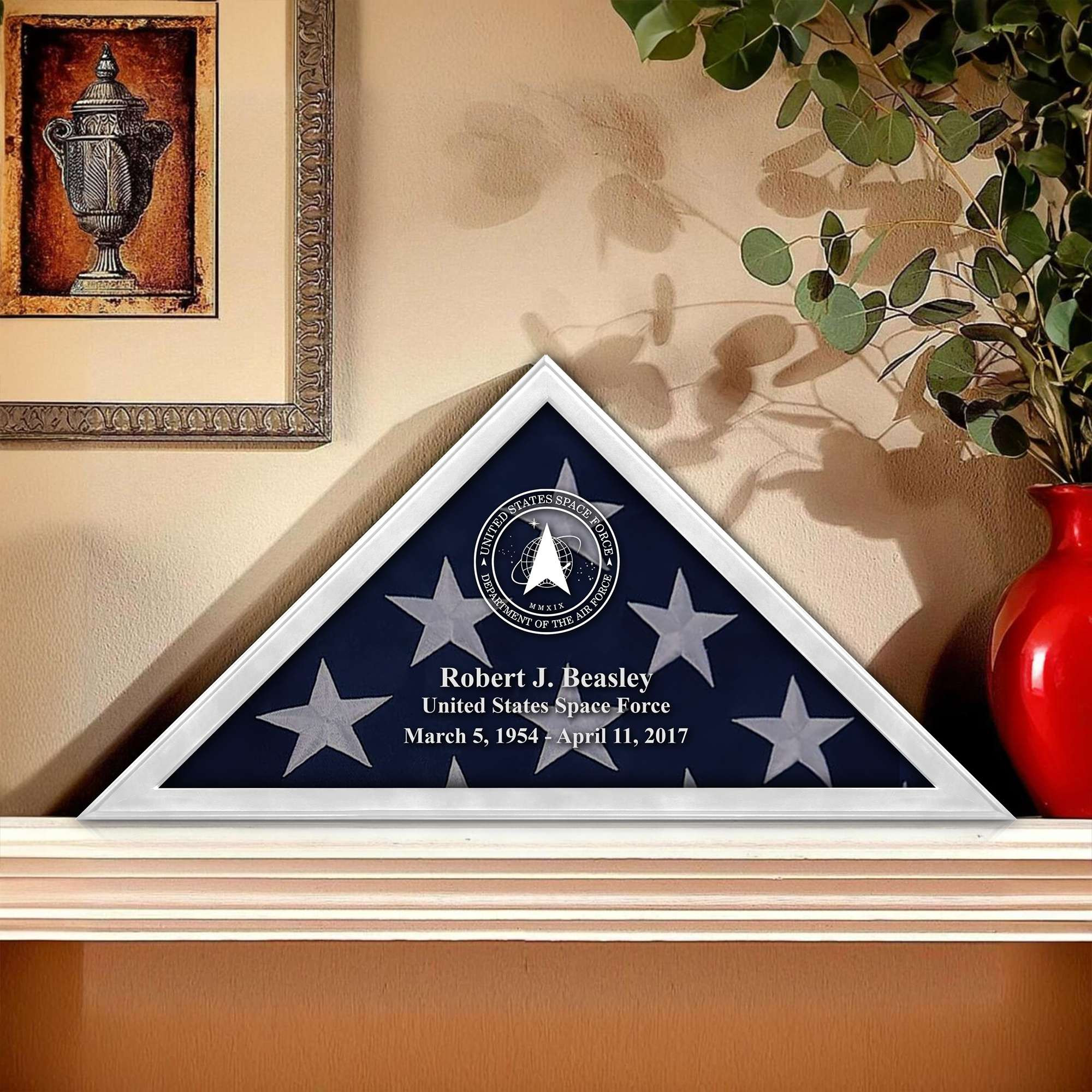 Premium Personalized Flag Case BPVC240301, White Flag Box for American Veteran Flag 9.5 X 5 Feet, Flag Display Case for Burial, Flag Wall Mounted, Flag to Display Folded