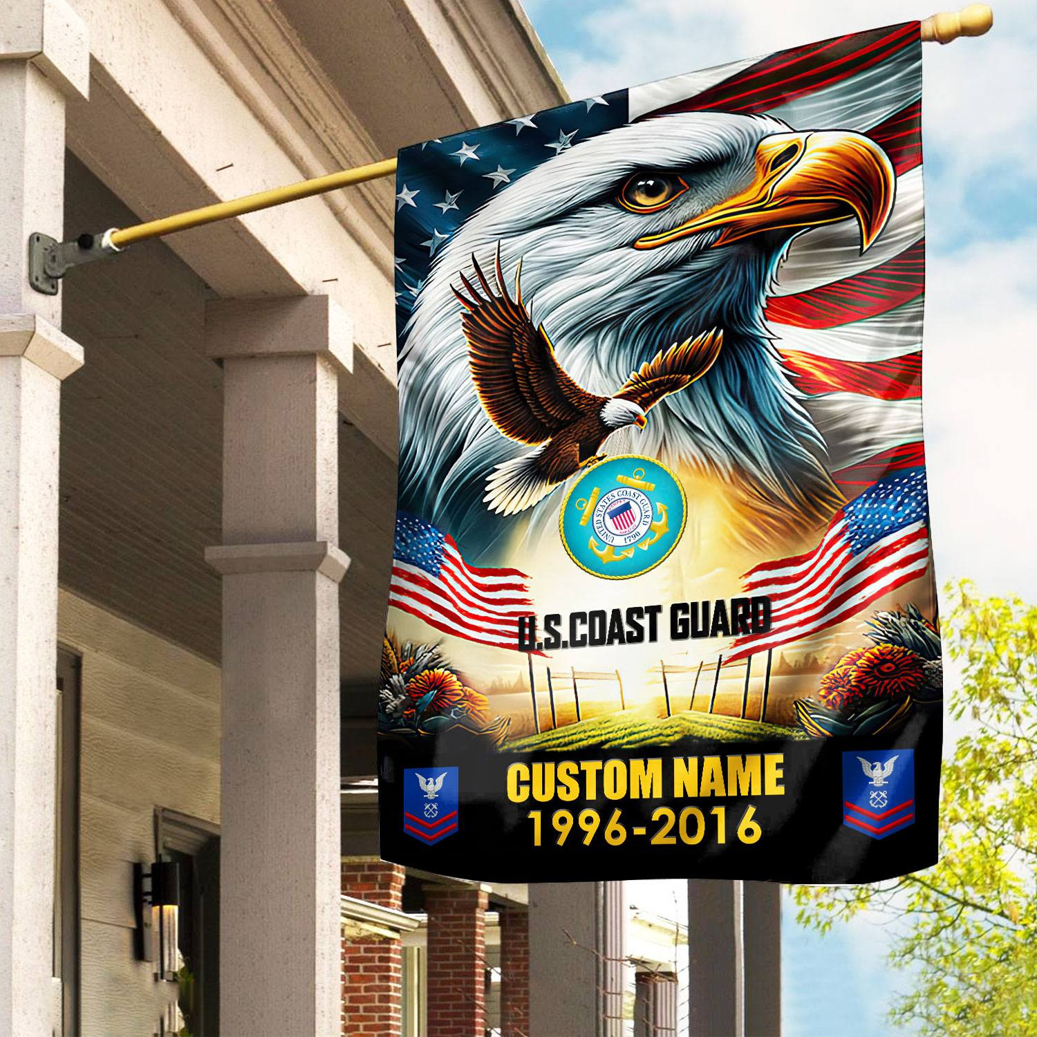 Premium Custom Name, Rank USCG Flag VPVC110205, Gift For Coast Guard Veteran, American Flag, Patriotic Flag, Garden Flag, House Flag, Best Gifts On Father’s Day, Independence Day, Veterans Day