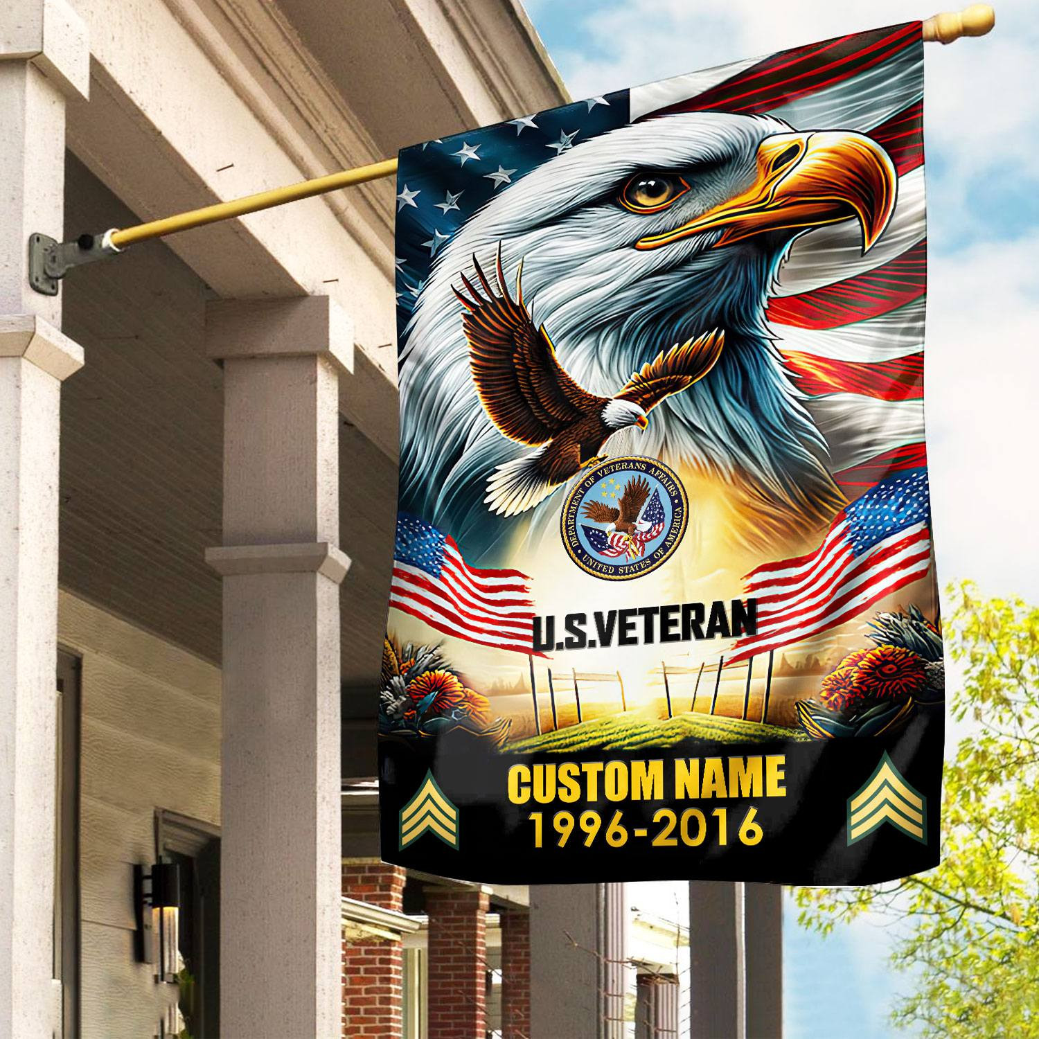 Premium Custom Name, Rank US Veteran Flag VPVC110207, Gift For US Veteran, American Flag, Patriotic Flag, Garden Flag, House Flag, Best Gifts On Father’s Day, Independence Day, Veterans Day