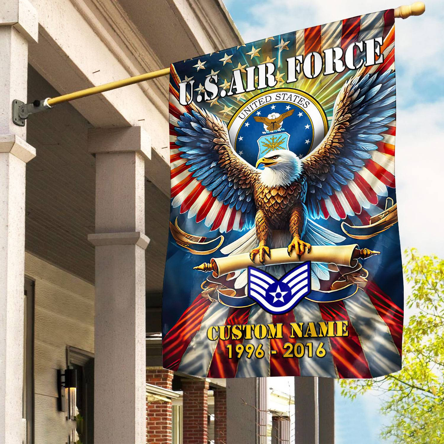 Premium Custom Name, Rank USAF Flag VPVC110304, Gift For Air Force Veteran, American Flag, Patriotic Flag, Garden Flag, House Flag, Best Gifts On Father’s Day, Independence Day, Veterans Day