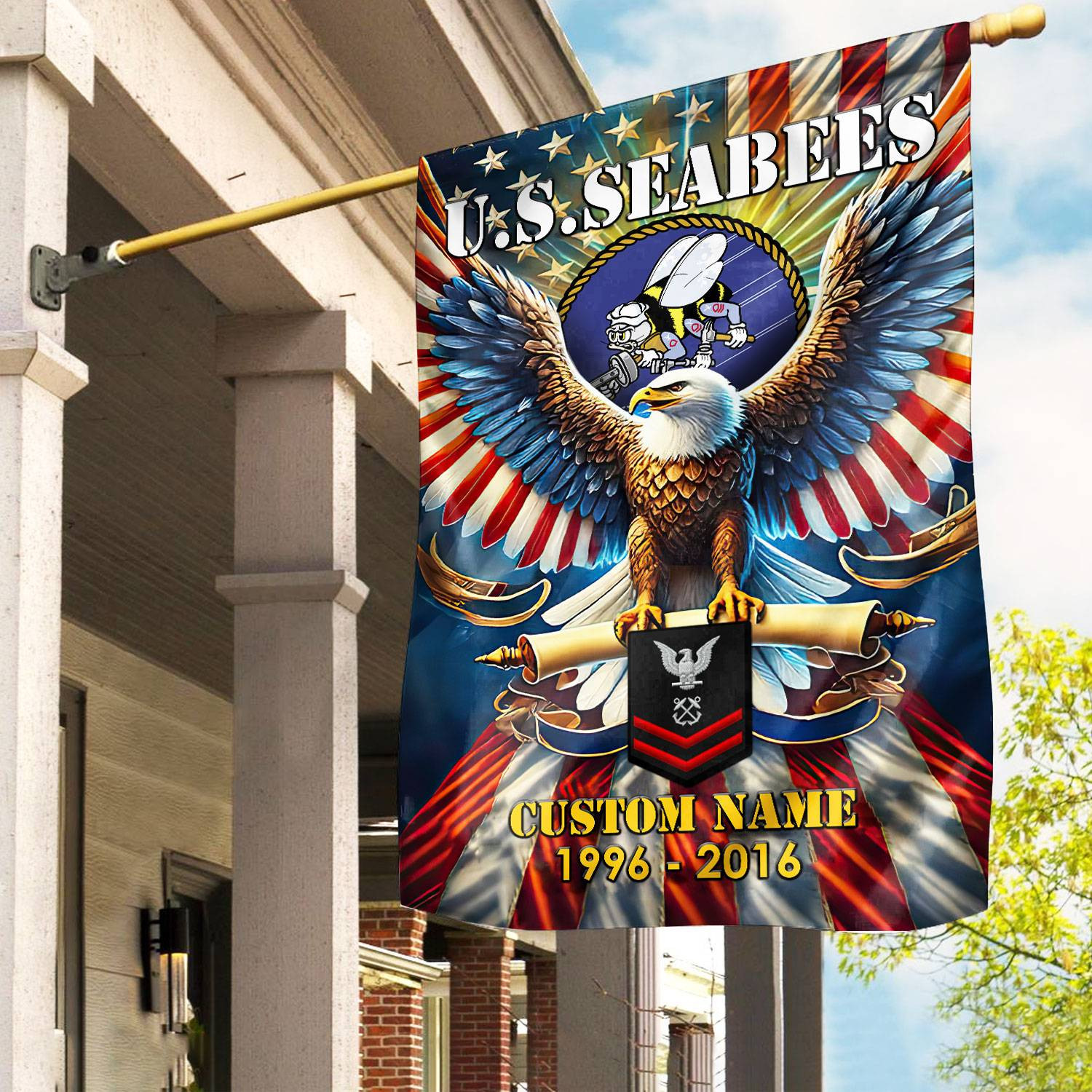 Premium Custom Name, Rank US Seabees Flag VPVC110309, Gift For Seabees Veteran, American Flag, Patriotic Flag, Garden Flag, House Flag, Best Gifts On Father’s Day, Independence Day, Veterans Day