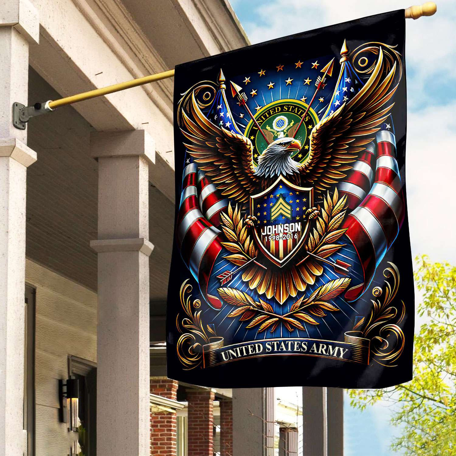 US Army Flag VPVC110401, Custom Name, Rank, Year, Gift For Army Veteran, American Flag, Patriotic Flag, Garden Flag, House Flag, Best Gifts On Father’s Day, Independence Day, Veterans Day