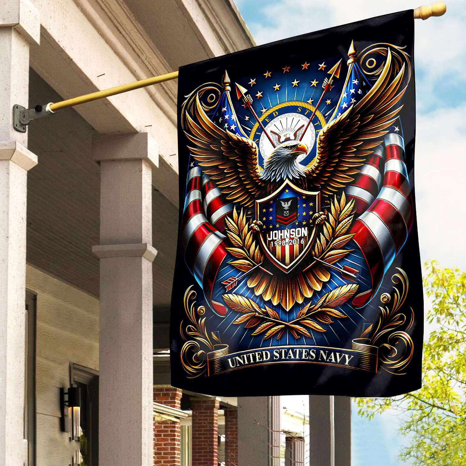 US Navy Flag VPVC110402, Custom Name, Rank, Year, Gift For Navy Veteran, American Flag, Patriotic Flag, Garden Flag, House Flag, Best Gifts On Father’s Day, Independence Day, Veterans Day