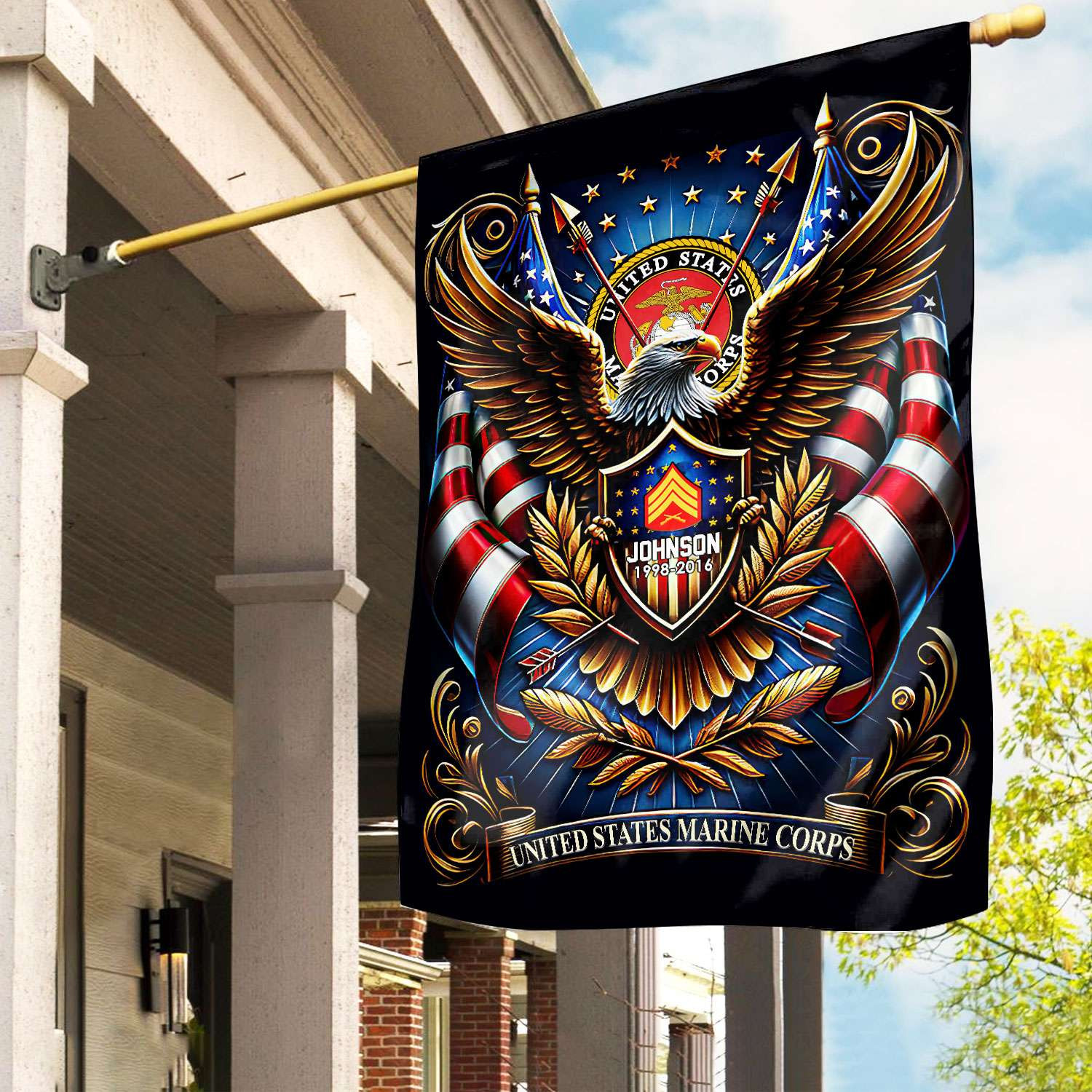 USMC Flag VPVC110403, Custom Name, Rank, Year, Gift For Marine Veteran, American Flag, Patriotic Flag, Garden Flag, House Flag, Best Gifts On Father’s Day, Independence Day, Veterans Day
