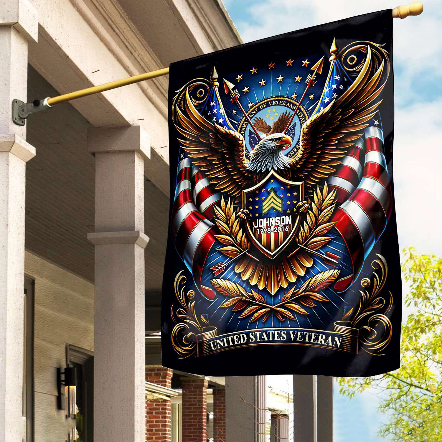 US Veteran Flag VPVC110407, Custom Name, Rank, Year, Gift For US Veteran, American Flag, Patriotic Flag, Garden Flag, House Flag, Best Gifts On Father’s Day, Independence Day, Veterans Day