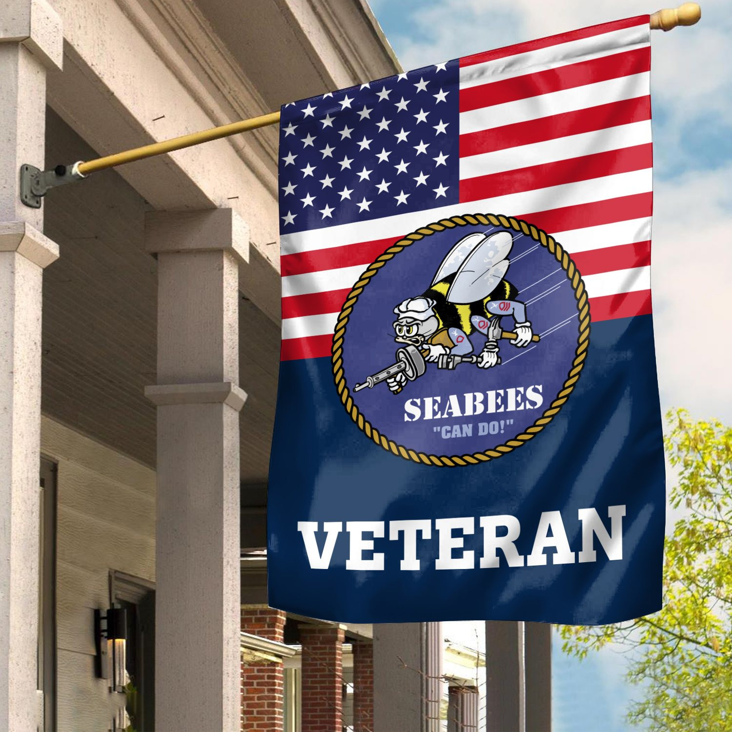 Premium US Seabees Veteran Flag VPVC111909, Custom Name, Rank, Year, Gift For Seabees Veteran, American Flag, Patriotic Flag, Garden Flag, House Flag, Gifts On Father’s Day, Independence Day, Veterans Day