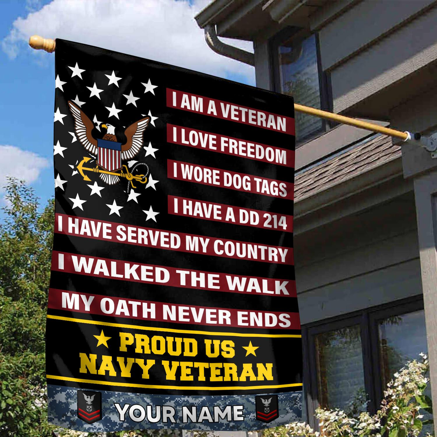US Navy Veteran Flag VPVC112002, Custom Name, Rank, Gift For Navy Veteran, American Flag, Patriotic Flag, Garden Flag, House Flag