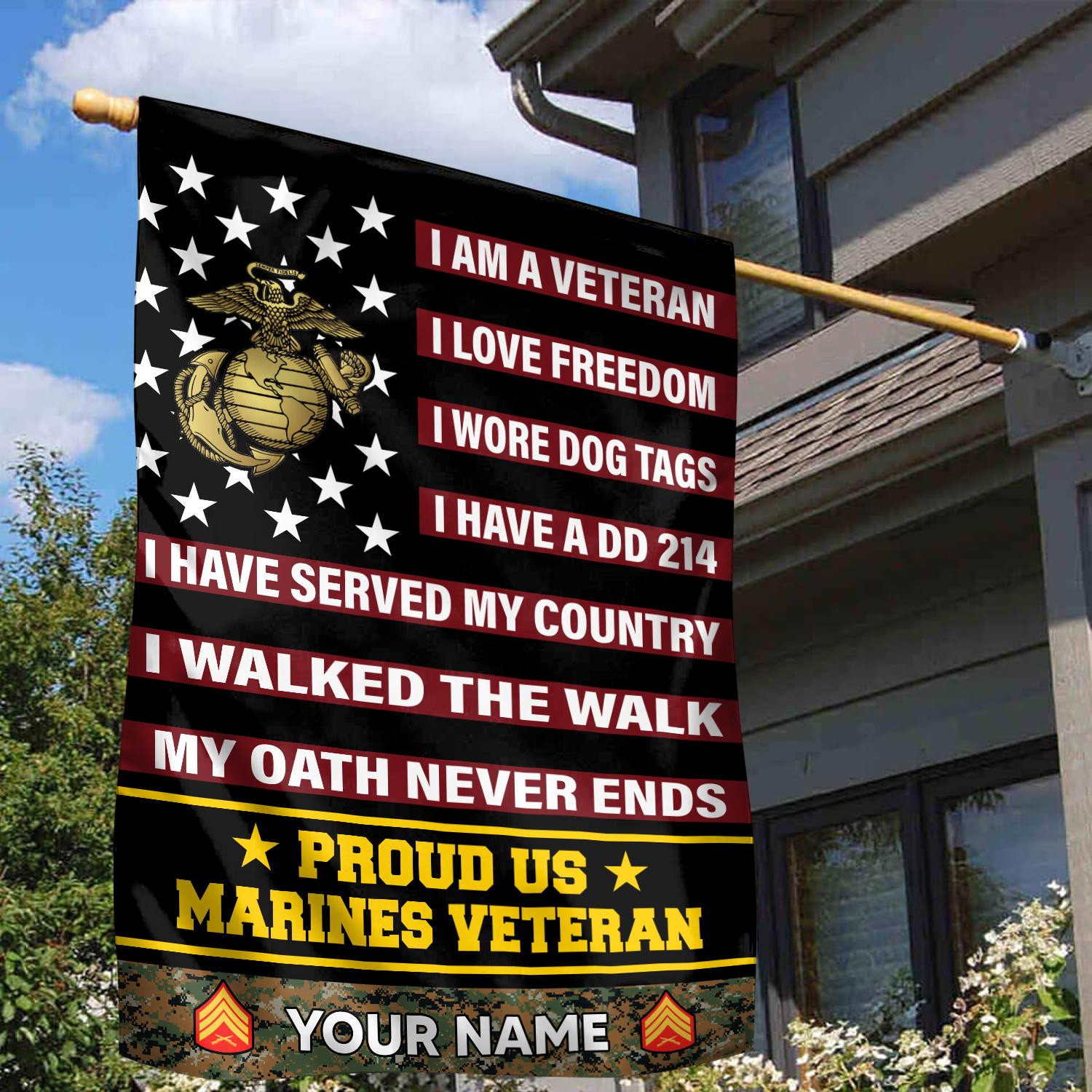 USMC Veteran Flag VPVC112003, Custom Name, Rank, Gift For Marine Veteran, American Flag, Patriotic Flag, Garden Flag, House Flag
