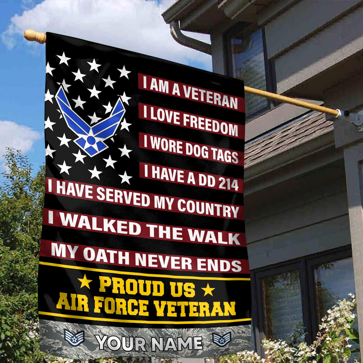 USAF Veteran Flag VPVC112004, Custom Name, Rank, Gift For Air Force Veteran, American Flag, Patriotic Flag, Garden Flag, House Flag