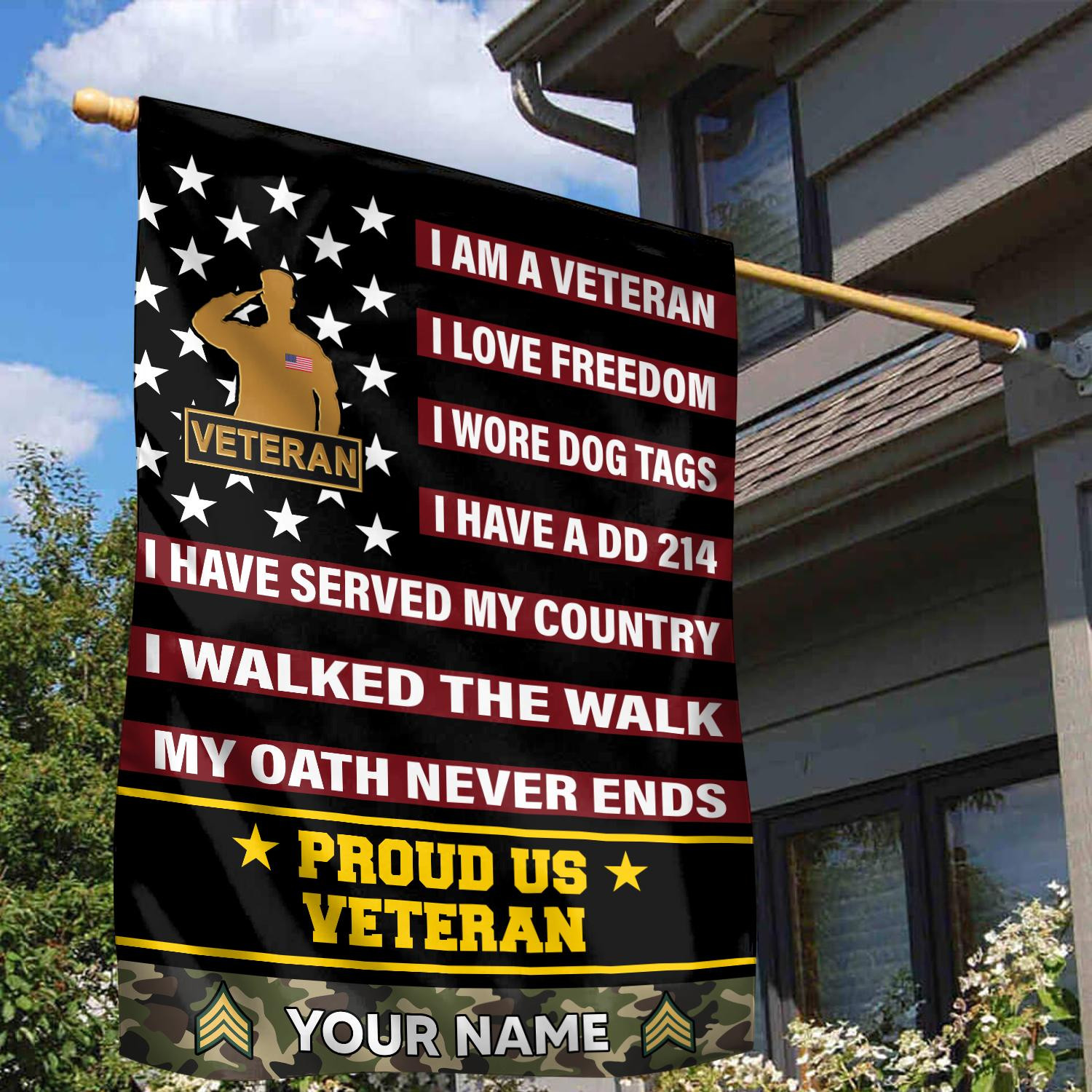 US Veteran Flag VPVC112007, Custom Name, Rank, Gift For US Veteran, American Flag, Patriotic Flag, Garden Flag, House Flag