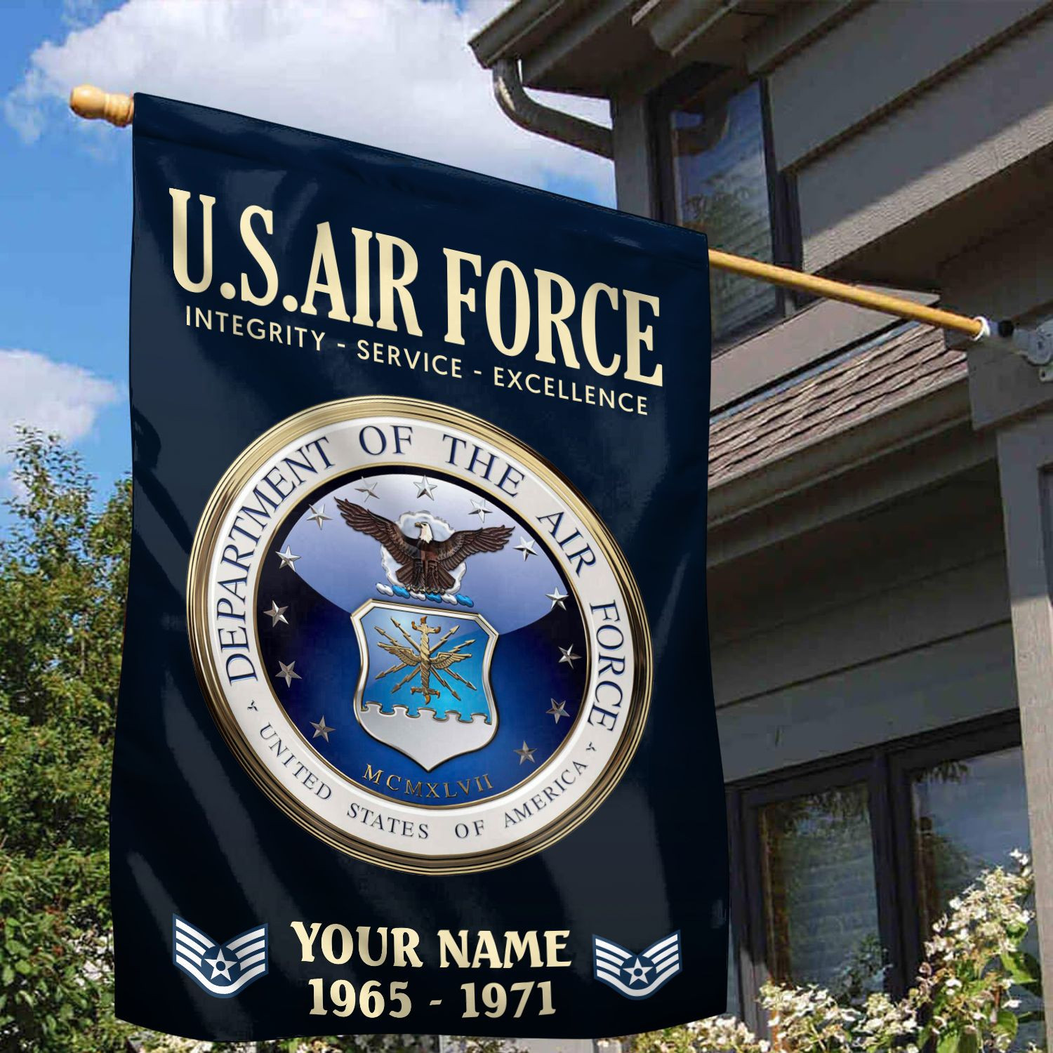USAF Flag VPVC112212, Custom Name, Rank, Year, Gift For Air Force Veteran, American Flag, Patriotic Flag, Garden Flag, House Flag