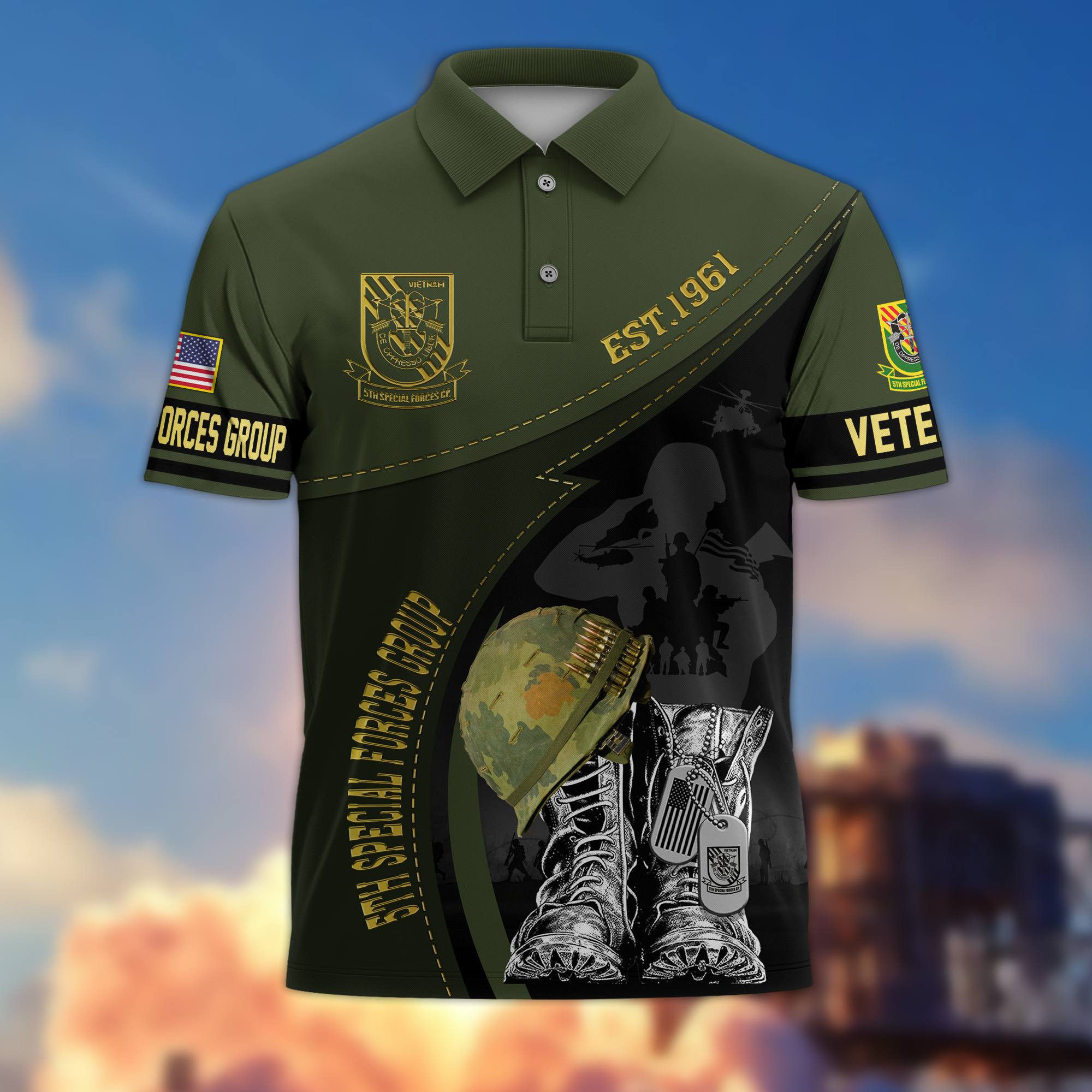 Premium 5th Special Forces VN US Veteran Polo Shirt BPVC010410