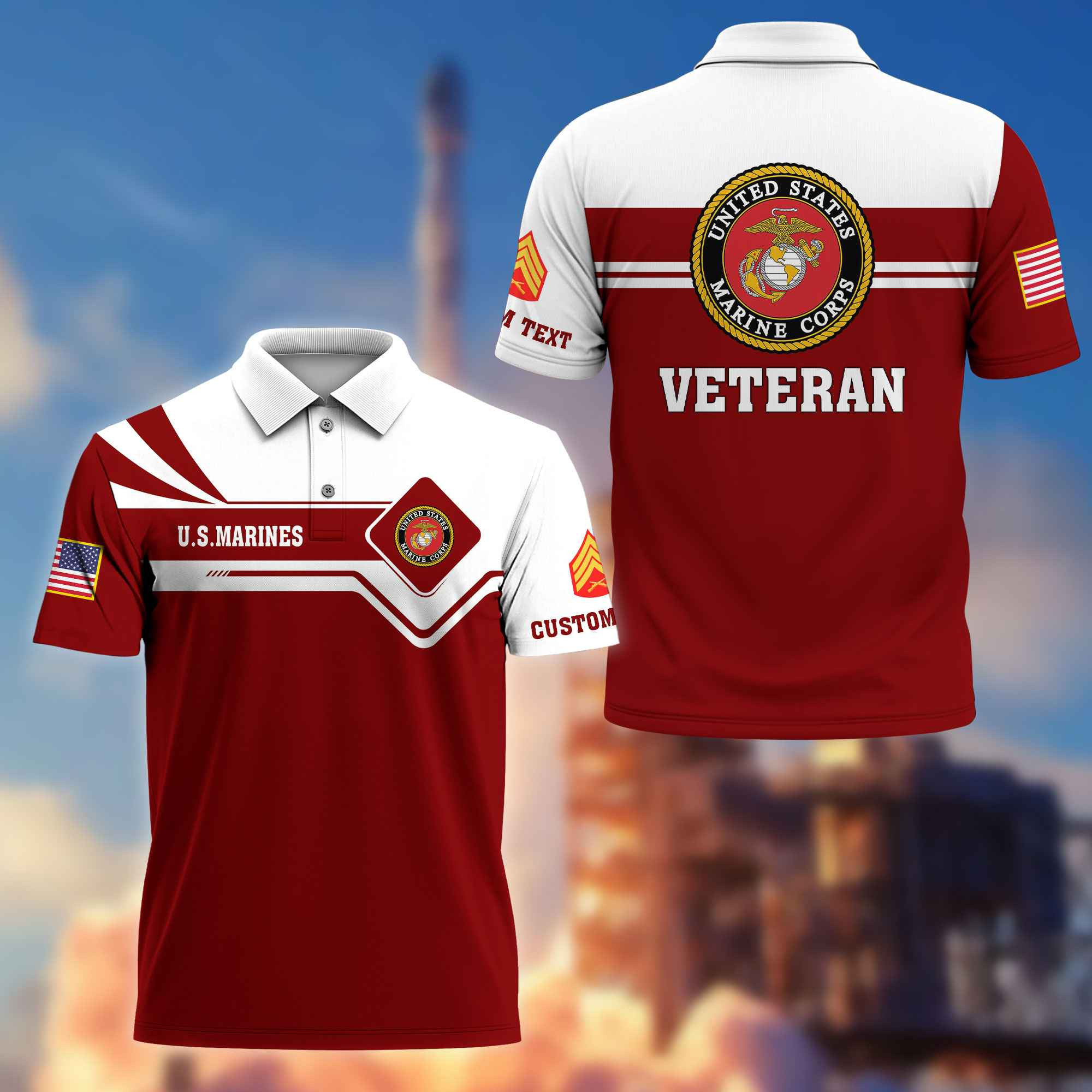 Premium USMC Polo Shirt VPVC214503, Custom Name, Rank, Gifts For Marine Veteran, Best Gifts On Father’s Day, Armed Forces Day, Independence Day, Veterans Day