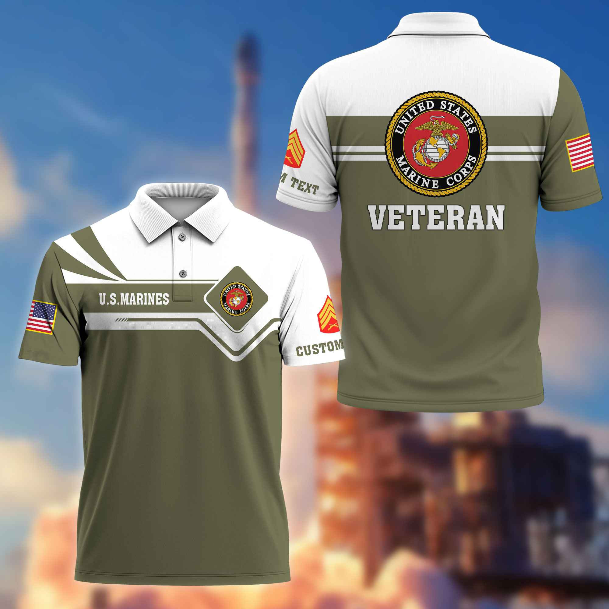 Premium USMC Polo Shirt VPVC214511, Custom Name, Rank, Gifts For Marine Veteran, Best Gifts On Father’s Day, Armed Forces Day, Independence Day, Veterans Day