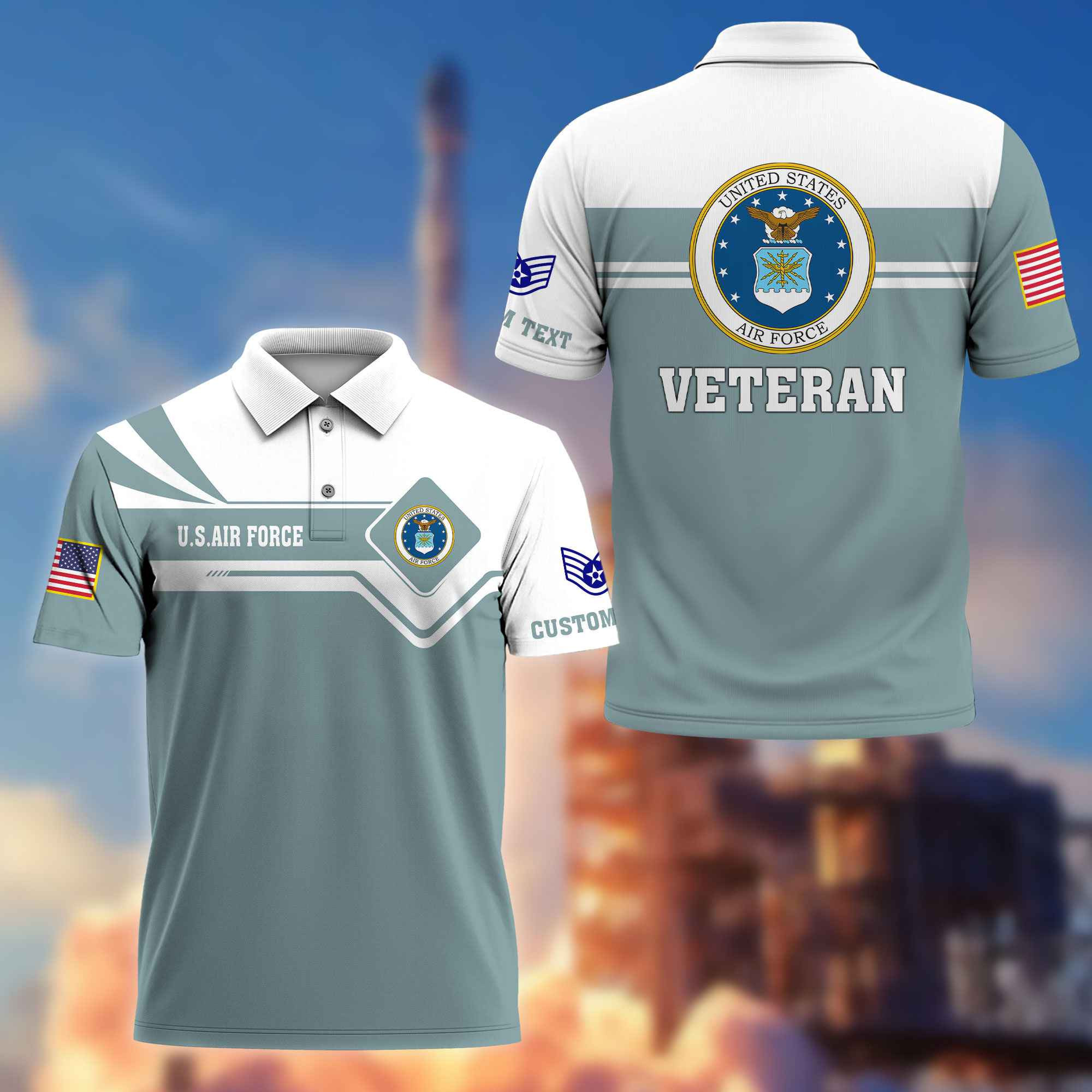 Premium USAF Polo Shirt VPVC214504, Custom Name, Rank, Gifts For Air Force Veteran, Best Gifts On Father’s Day, Armed Forces Day, Independence Day, Veterans Day