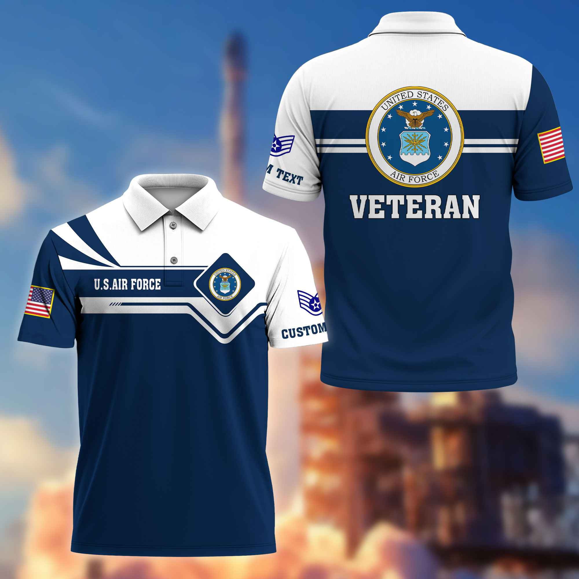 Premium USAF Polo Shirt VPVC214512, Custom Name, Rank, Gifts For Air Force Veteran, Best Gifts On Father’s Day, Armed Forces Day, Independence Day, Veterans Day
