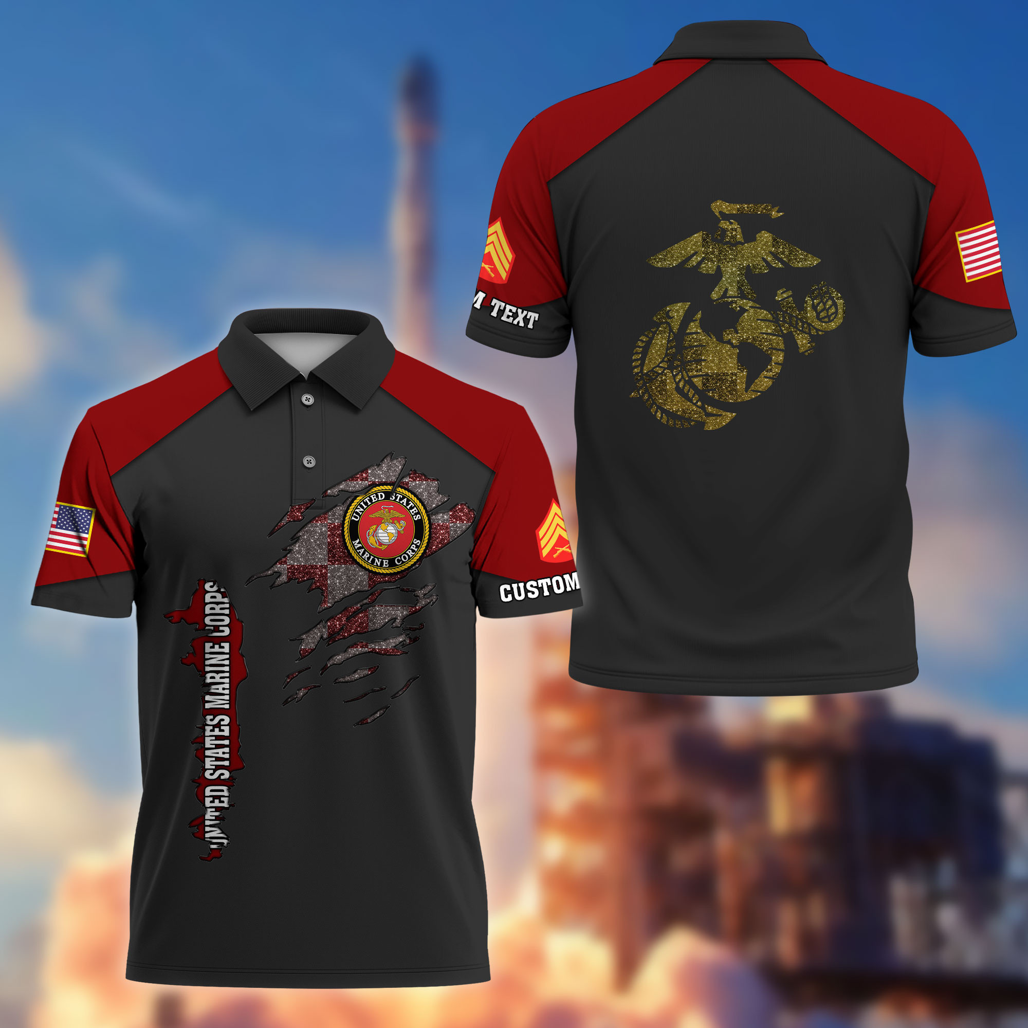 Premium Custom USMC Polo Shirt VPVC214603, Gifts For Marine Veteran, Best Gifts On Father’s Day, Armed Forces Day, Independence Day, Veterans Day