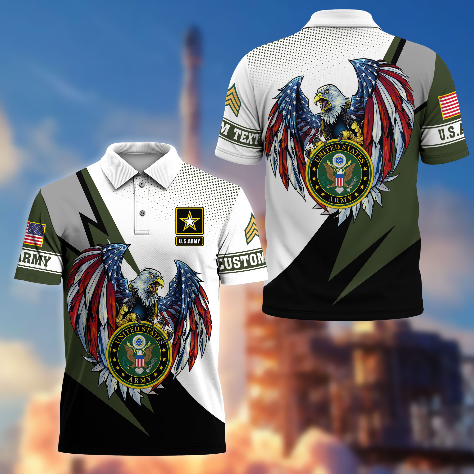 Premium US Army Polo Shirt VPVC214901, Custom Name, Rank, Gifts For Army Veteran, Best Gifts On Father’s Day, Armed Forces Day, Independence Day, Veterans Day