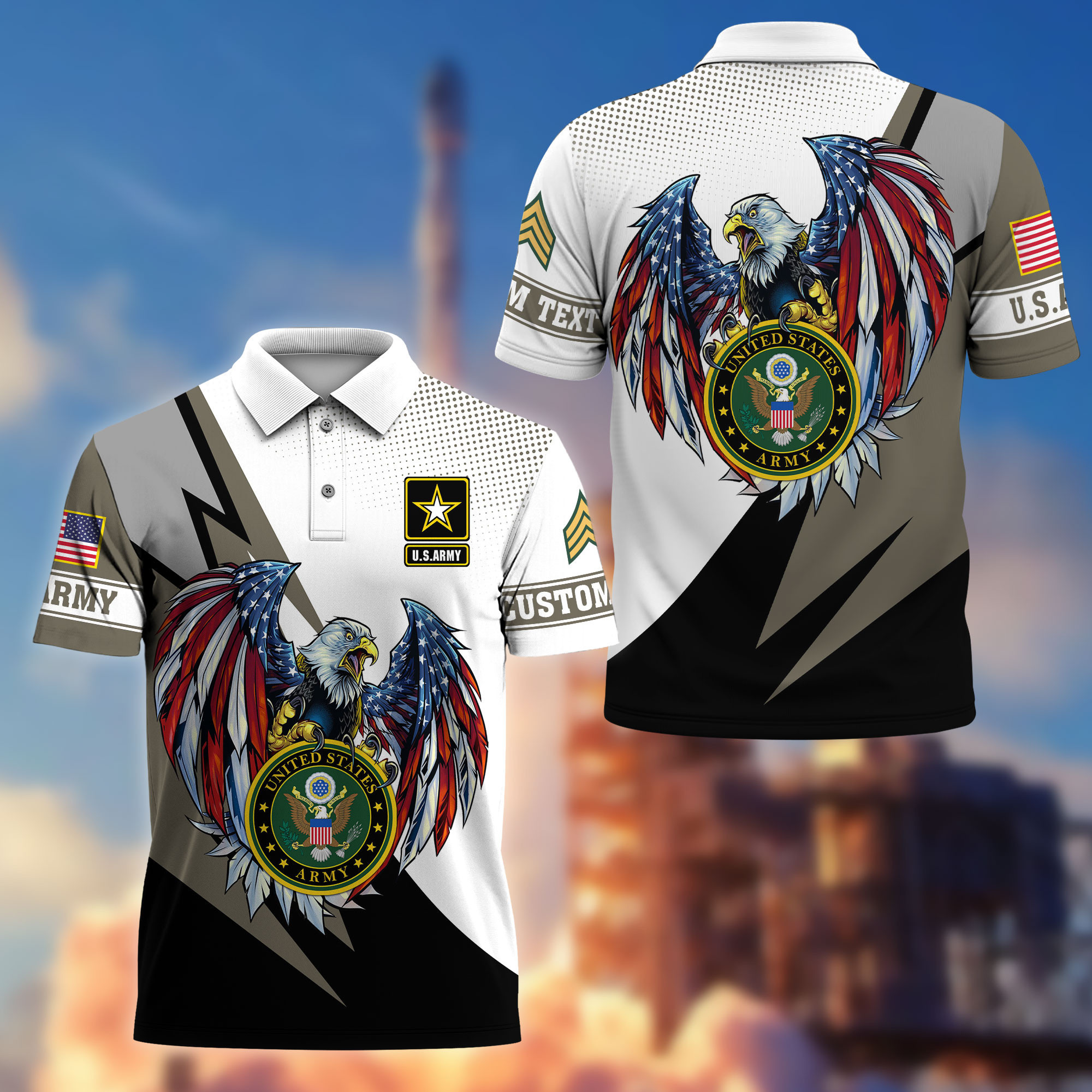 Premium US Army Polo Shirt VPVC214910, Custom Name, Rank, Gifts For Army Veteran, Best Gifts On Father’s Day, Armed Forces Day, Independence Day, Veterans Day