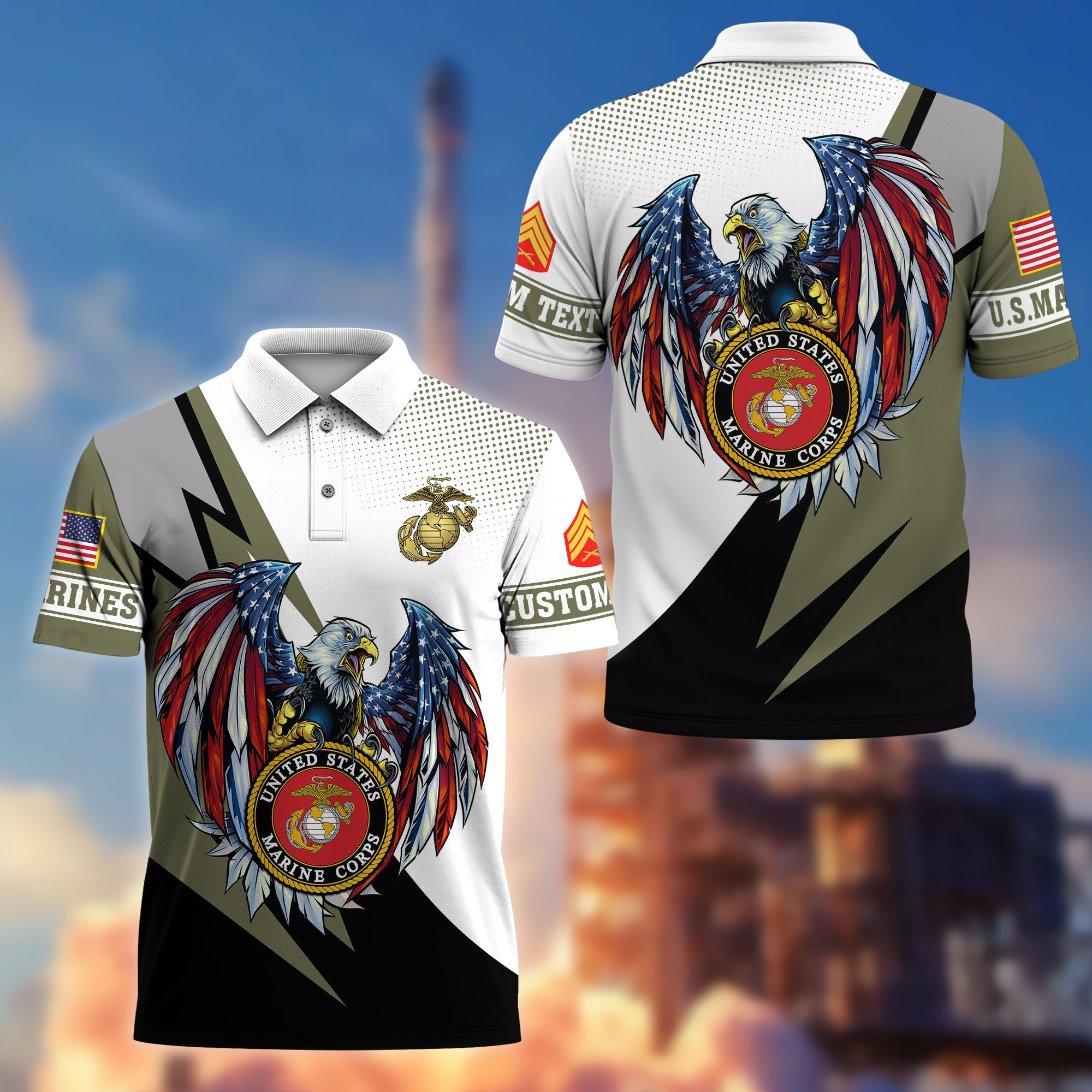 Premium USMC Polo Shirt VPVC214911, Custom Name, Rank, Gifts For Marine Veteran, Best Gifts On Father’s Day, Armed Forces Day, Independence Day, Veterans Day