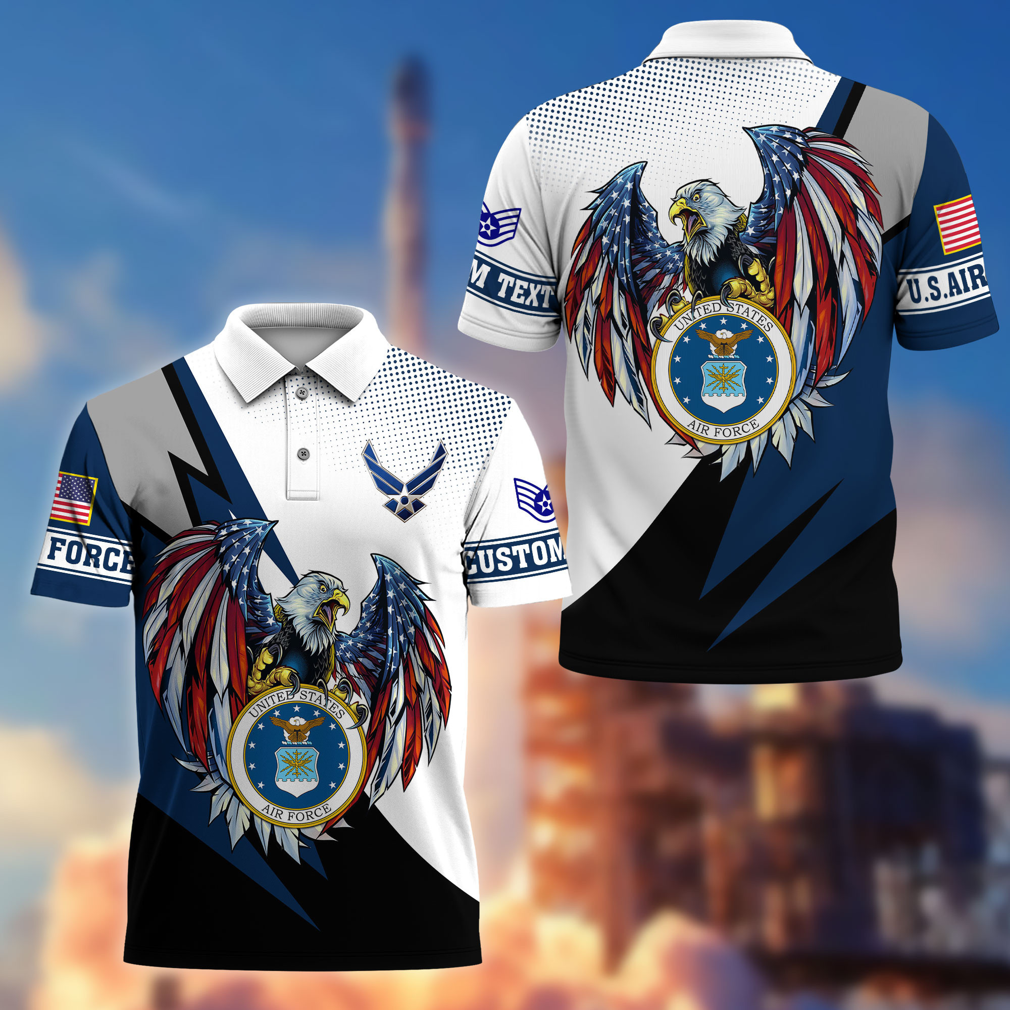 Premium USAF Polo Shirt VPVC214904, Custom Name, Rank, Gifts For Air Force Veteran, Best Gifts On Father’s Day, Armed Forces Day, Independence Day, Veterans Day