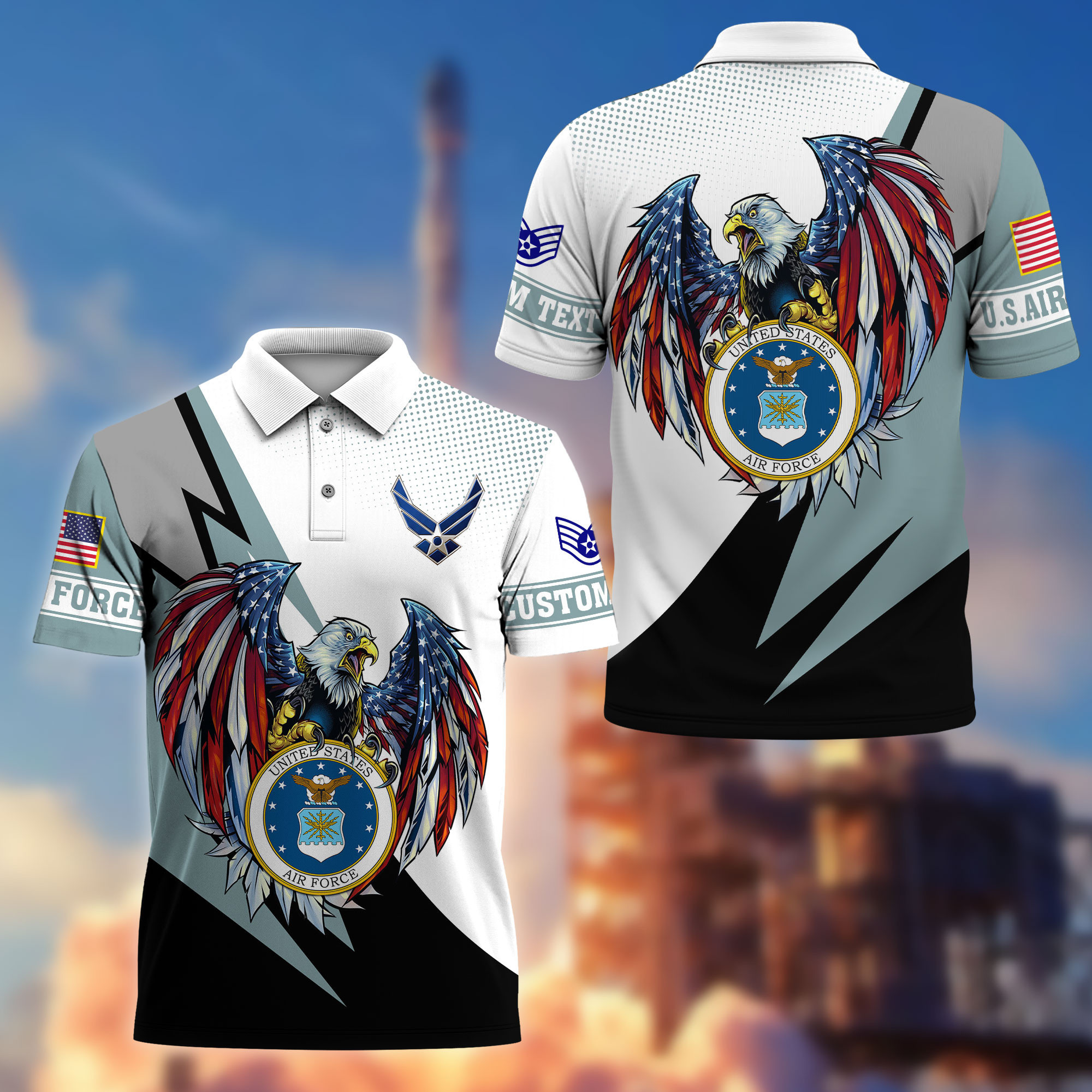 Premium USAF Polo Shirt VPVC214912, Custom Name, Rank, Gifts For Air Force Veteran, Best Gifts On Father’s Day, Armed Forces Day, Independence Day, Veterans Day