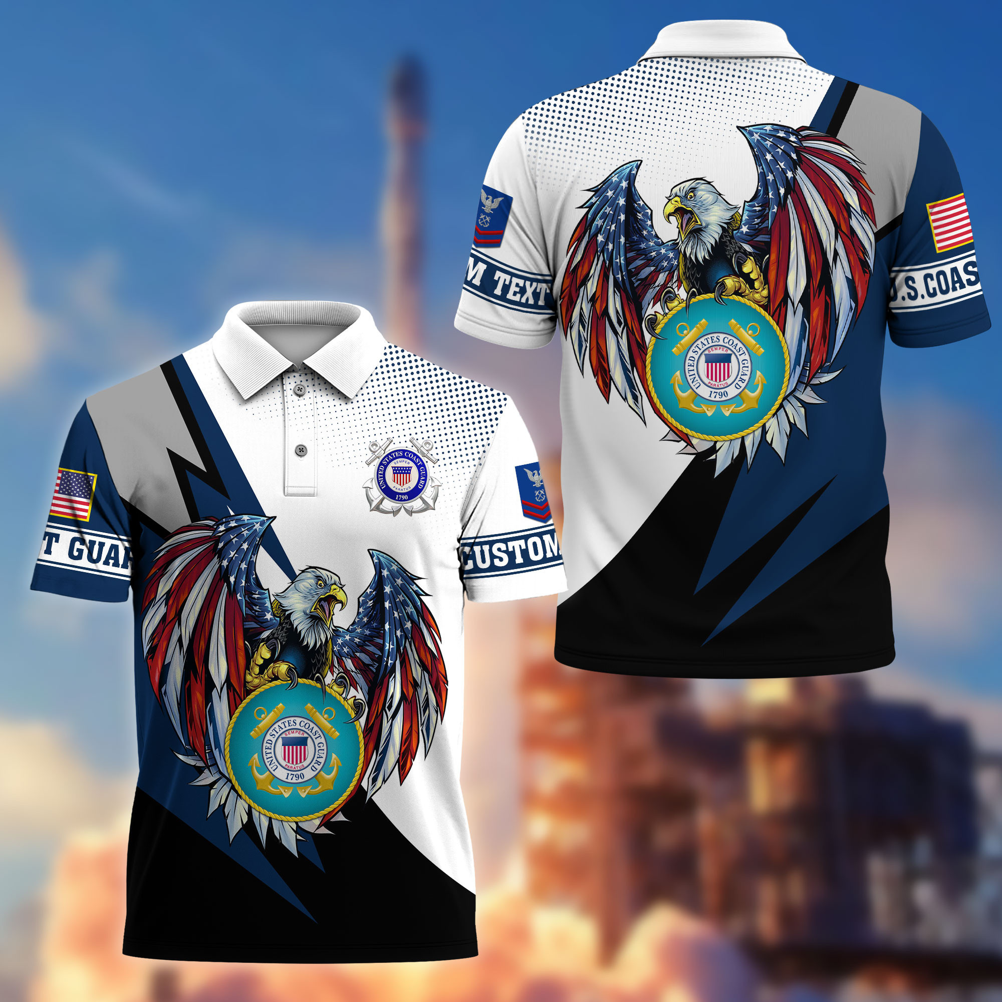 Premium USCG Polo Shirt VPVC214905, Custom Name, Rank, Gifts For Coast Guard Veteran, Best Gifts On Father’s Day, Armed Forces Day, Independence Day, Veterans Day