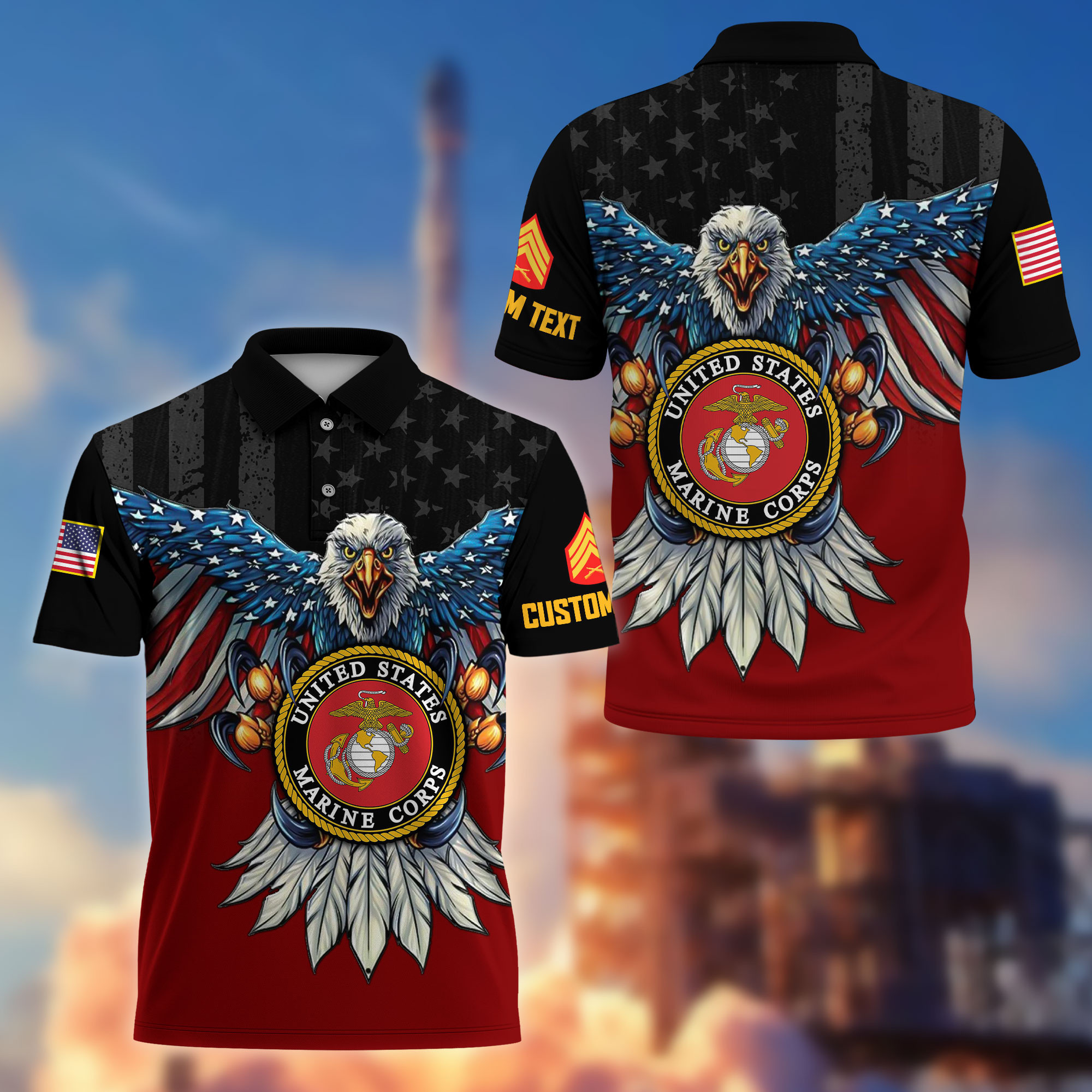 Premium Custom USMC Polo Shirt VPVC215003, Gifts For Marine Veteran, Best Gifts On Father’s Day, Armed Forces Day, Independence Day, Veterans Day