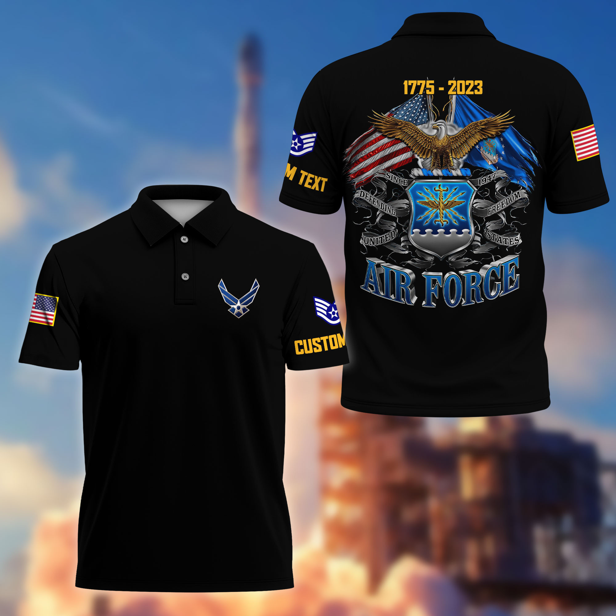 Unique Custom Name, Rank, Year USAF Polo Shirt VPVC215104, Gifts For Air Force Veteran, Best Gifts On Father’s Day, Independence Day, Veterans Day