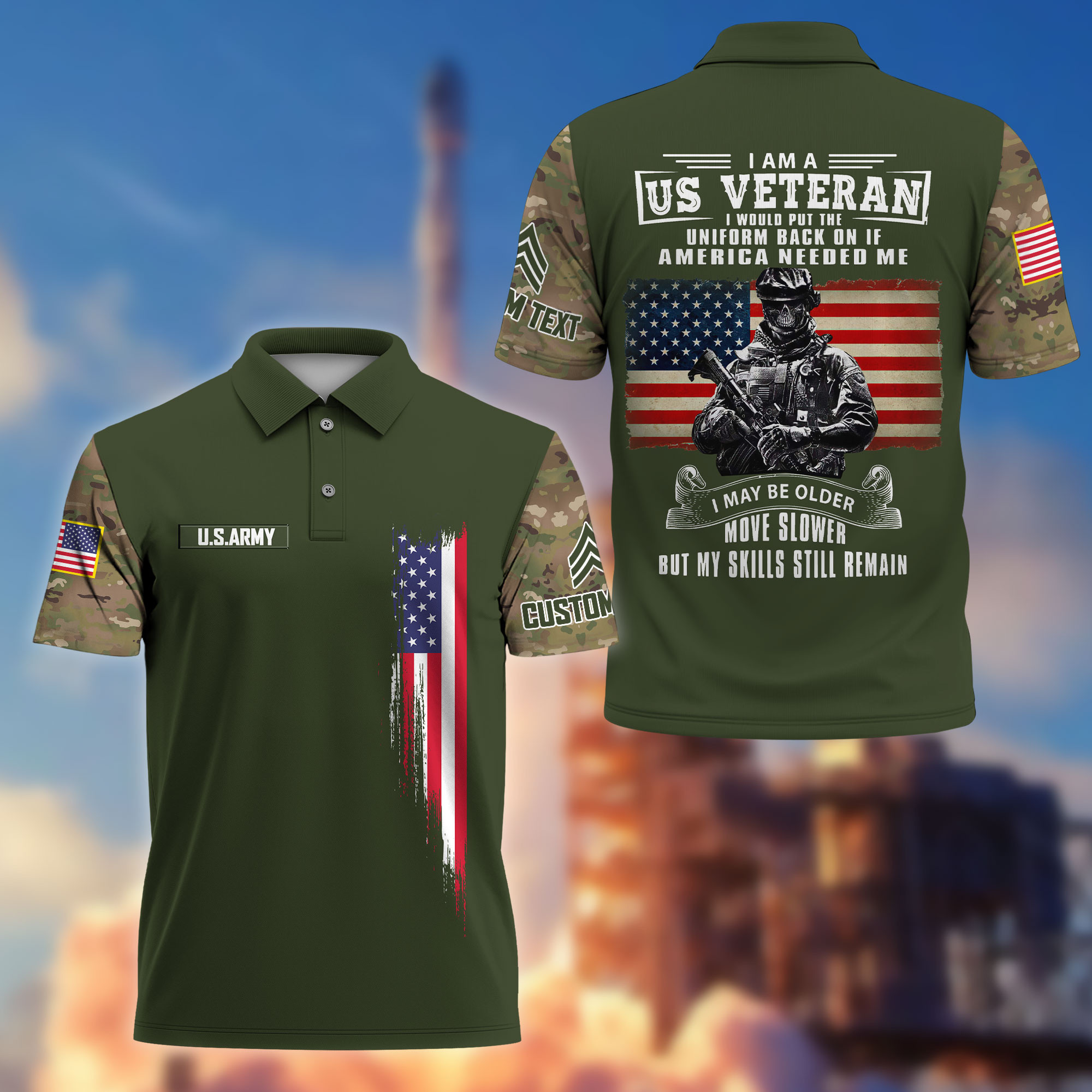 Premium US Army Polo Shirt VPVC215301, Custom Name, Rank, Gifts For Army Veteran, Best Gifts On Father’s Day, Armed Forces Day, Independence Day, Veterans Day