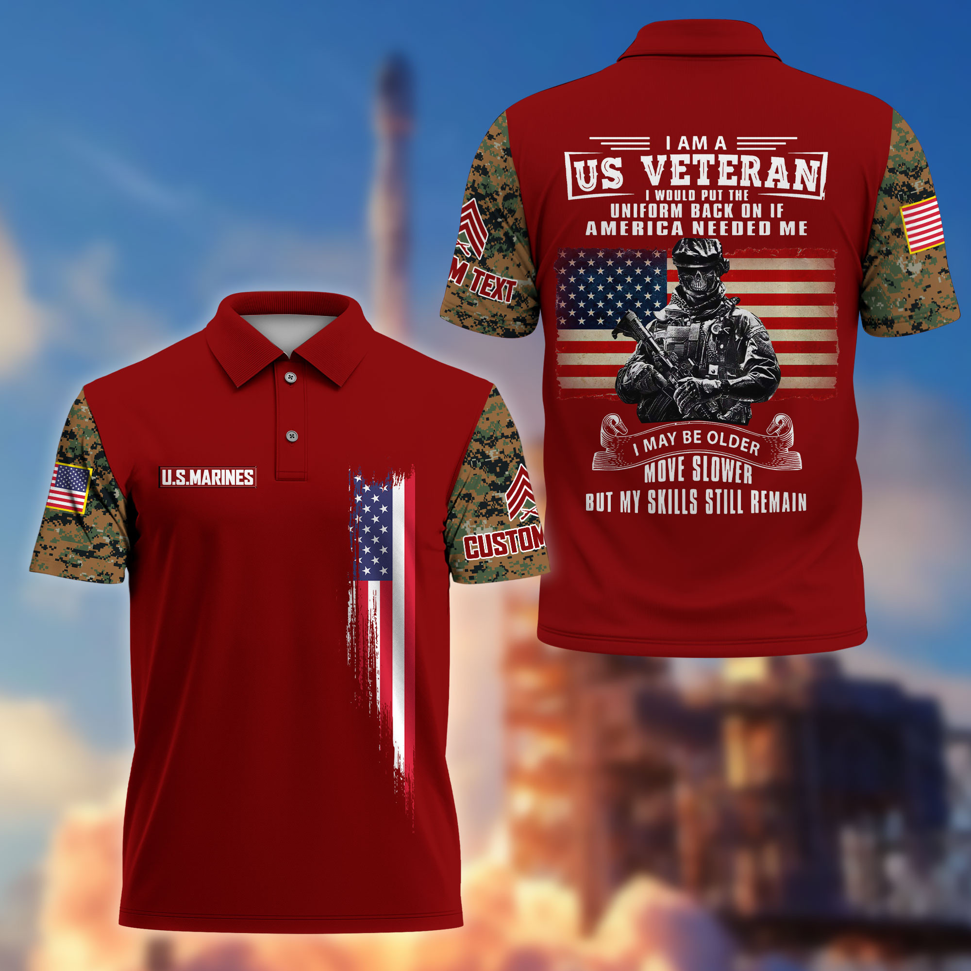 Premium USMC Polo Shirt VPVC215303, Custom Name, Rank, Gifts For Marine Veteran, Best Gifts On Father’s Day, Armed Forces Day, Independence Day, Veterans Day