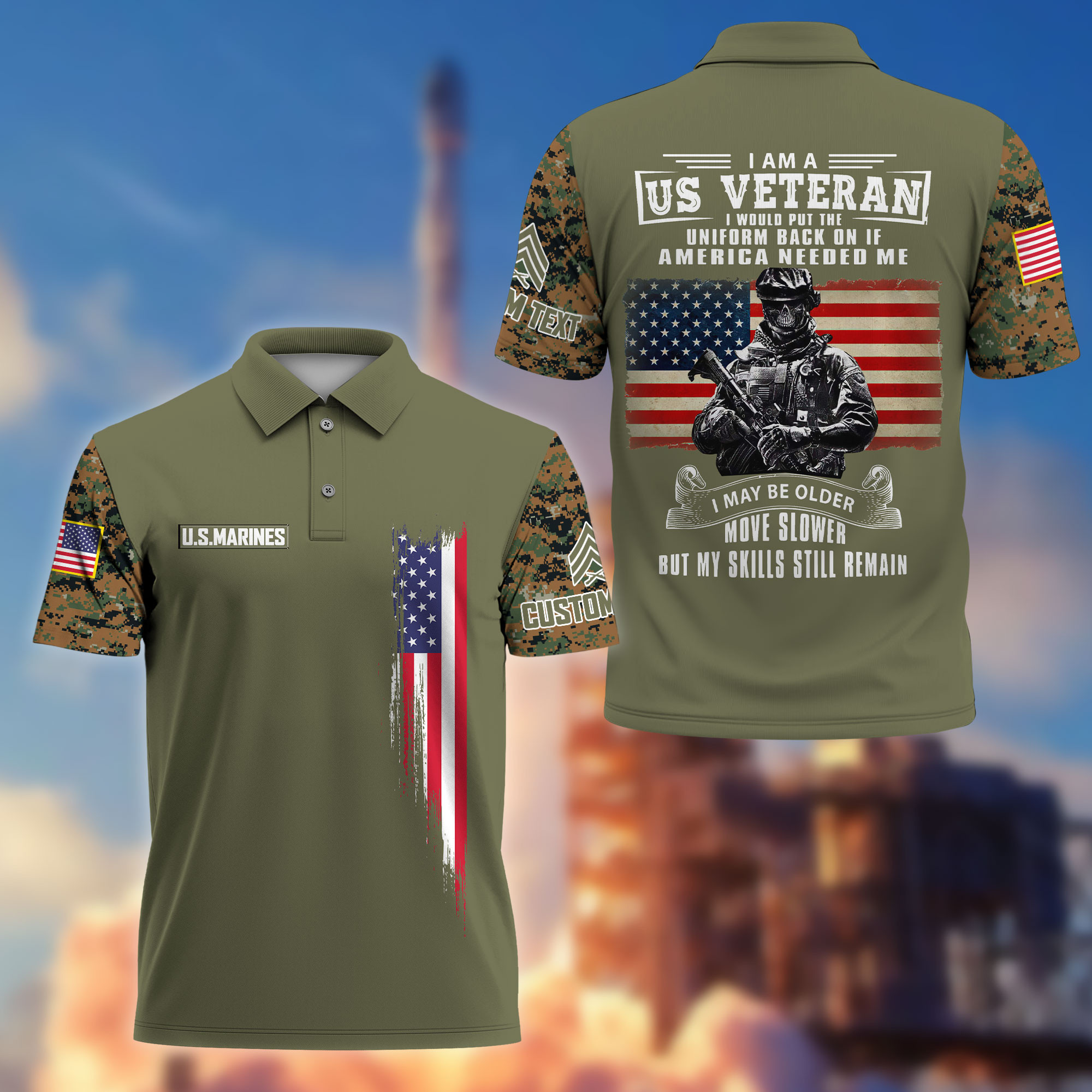 Premium USMC Polo Shirt VPVC215311, Custom Name, Rank, Gifts For Marine Veteran, Best Gifts On Father’s Day, Armed Forces Day, Independence Day, Veterans Day